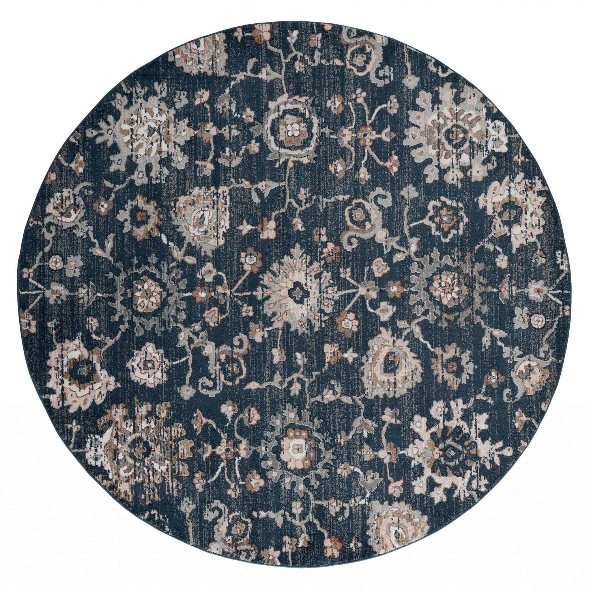 94" x 94" Navy Microfiber / Polyester Round Rug