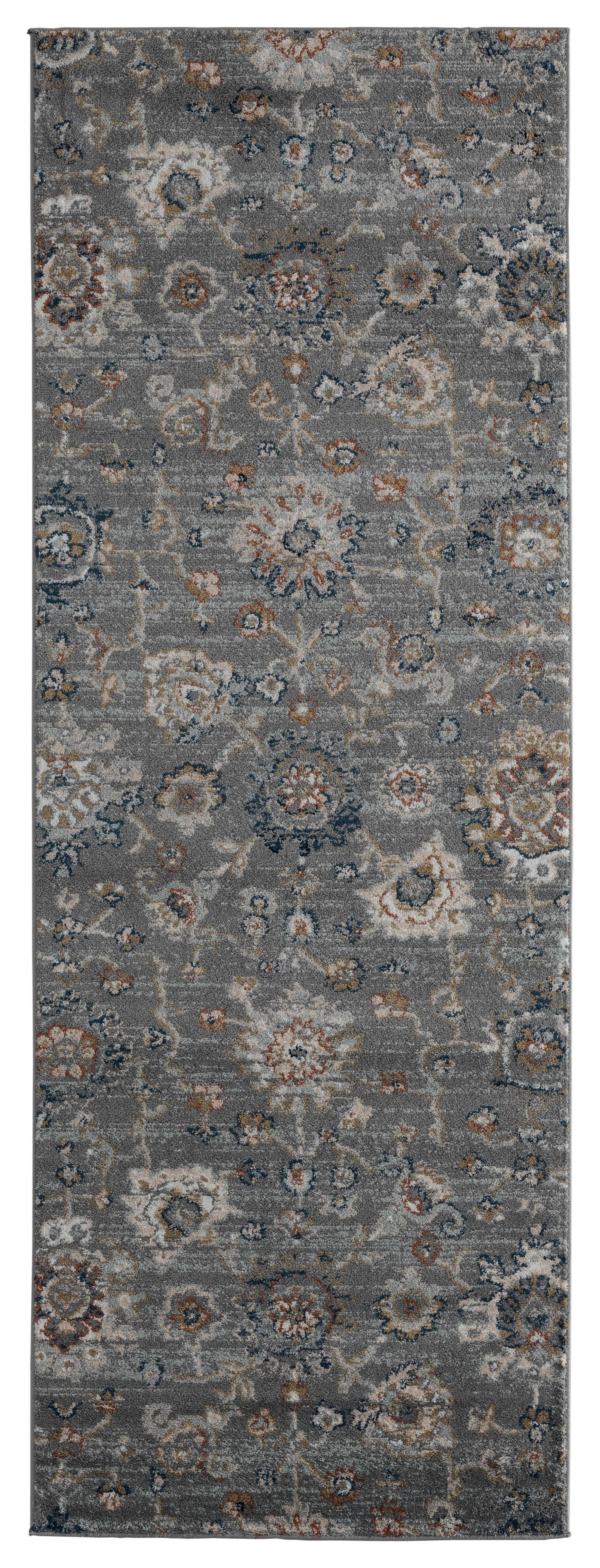 31" x 86" Blue / Grey Microfiber / Polyester Runner Rug
