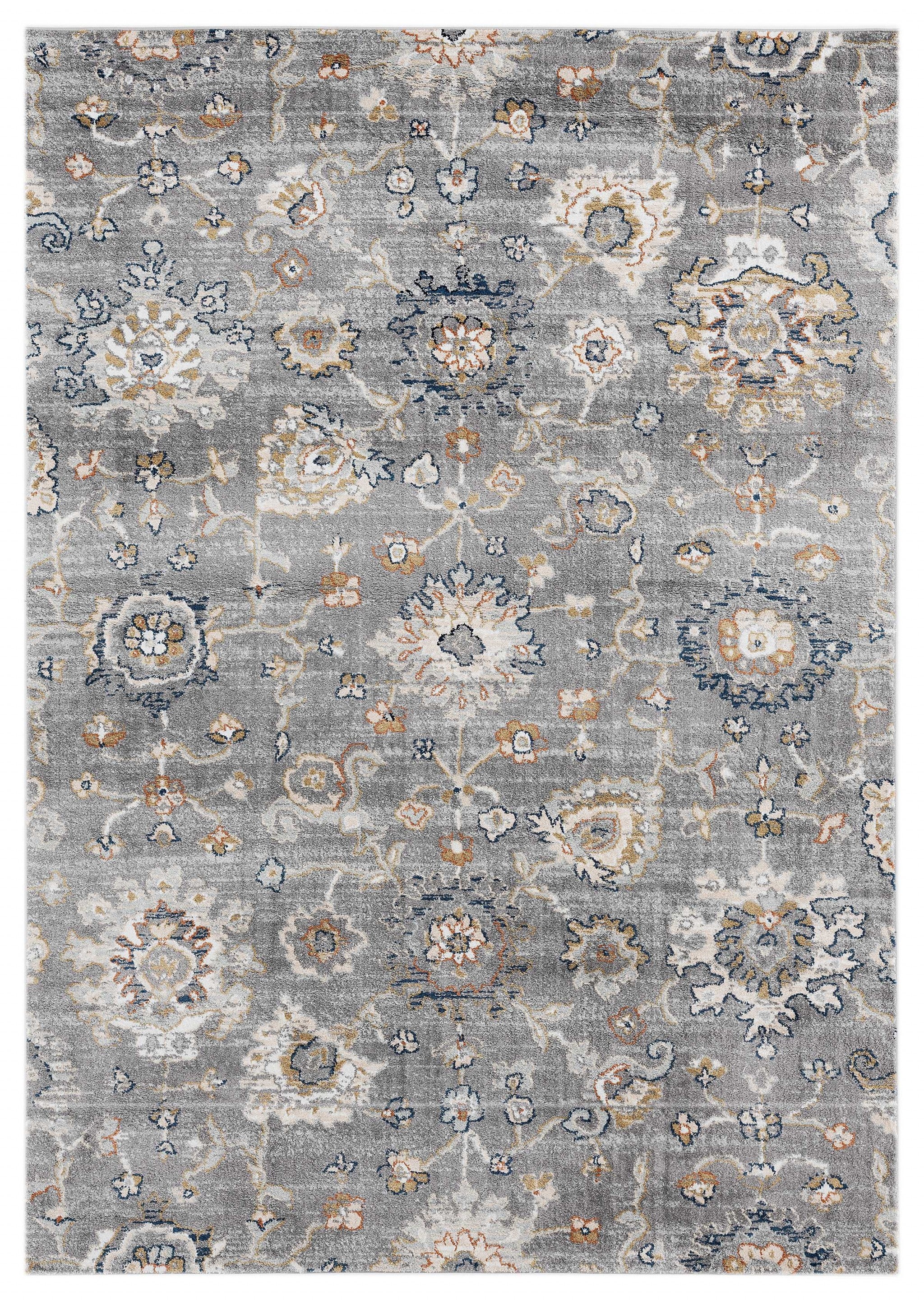 63" x 86" Blue / Grey Microfiber / Polyester Area Rug