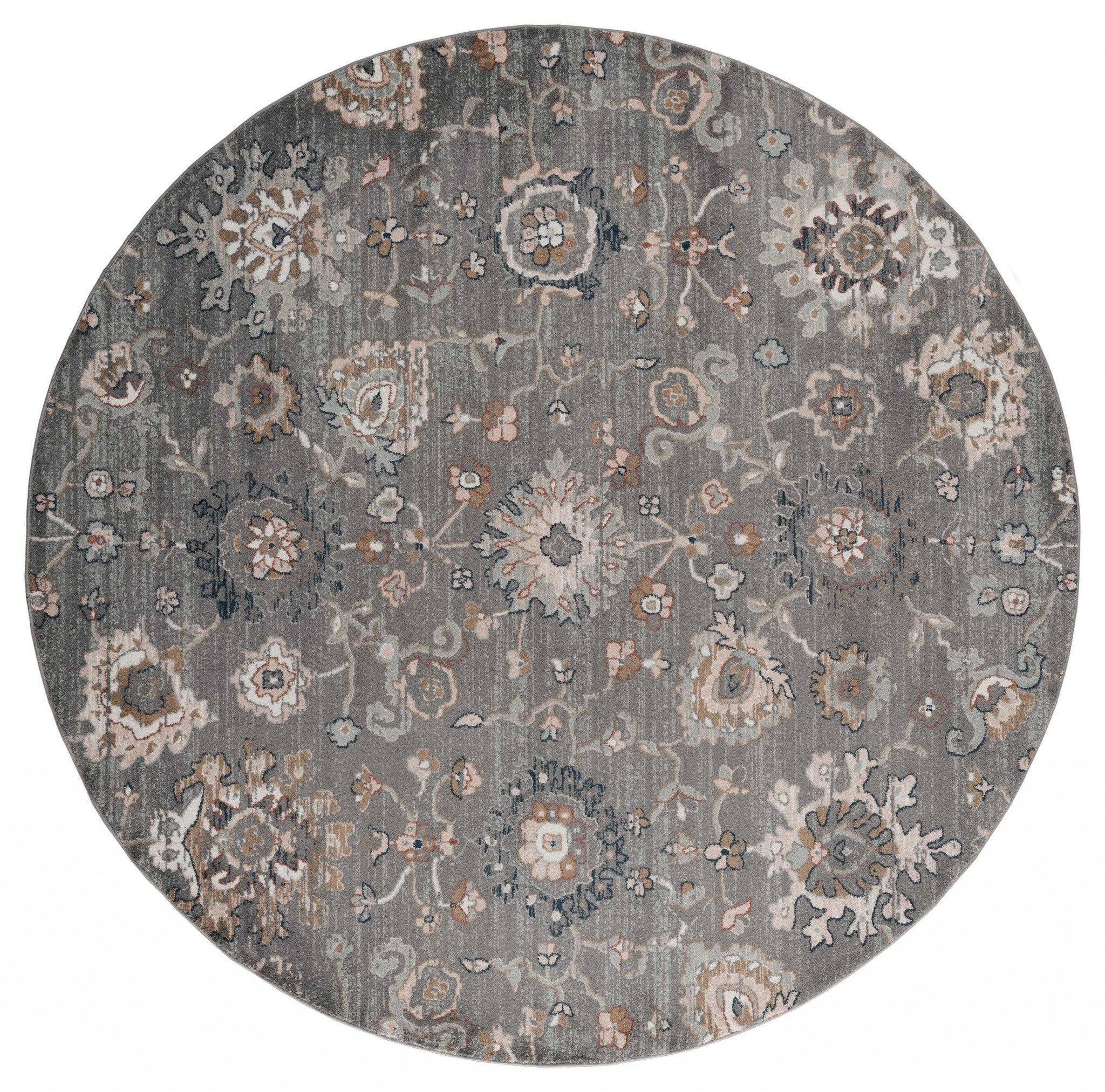 94" x 94" Blue / Grey Microfiber / Polyester Round Rug