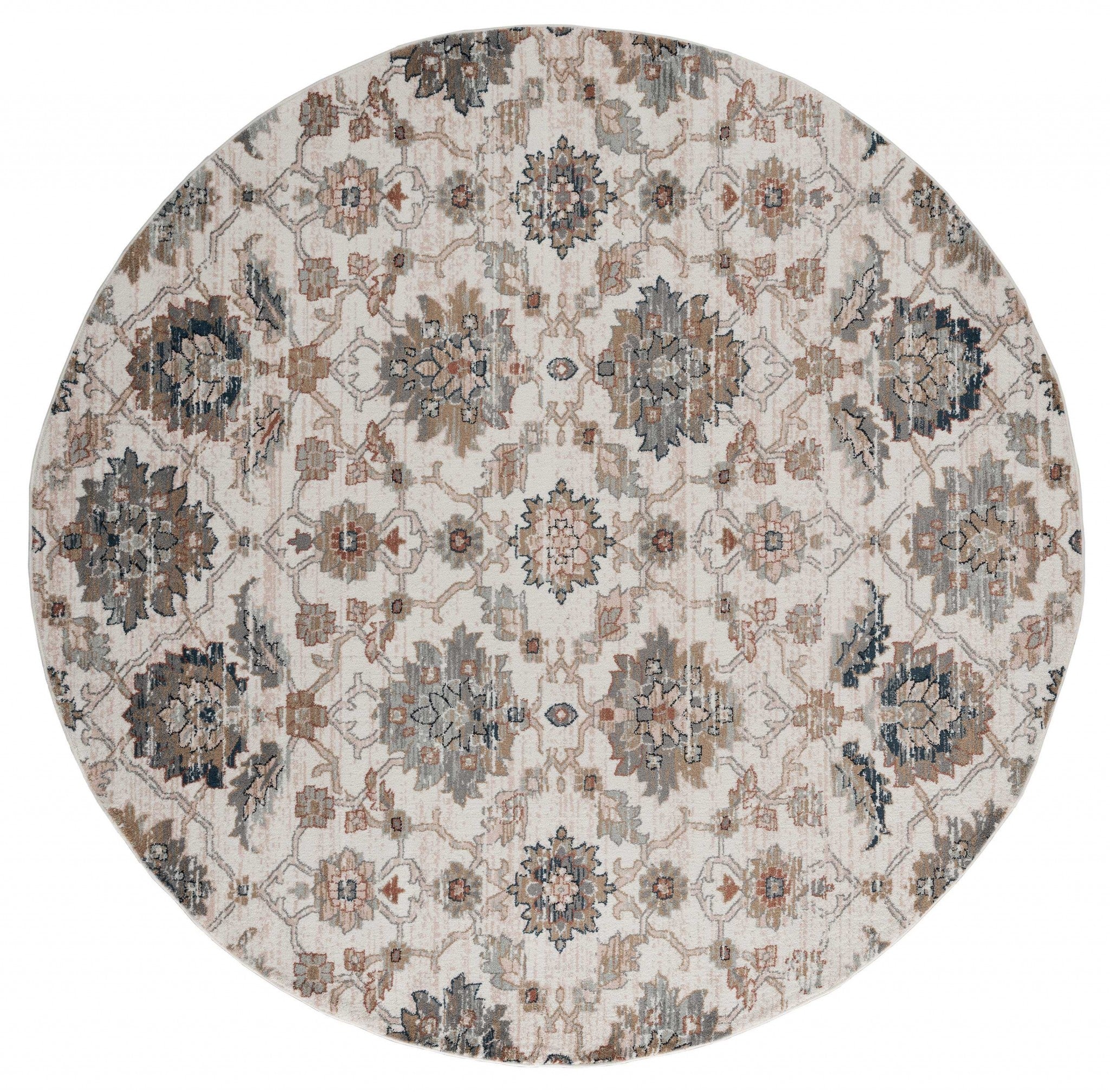 94" x 94" Beige Microfiber / Polyester Round Rug