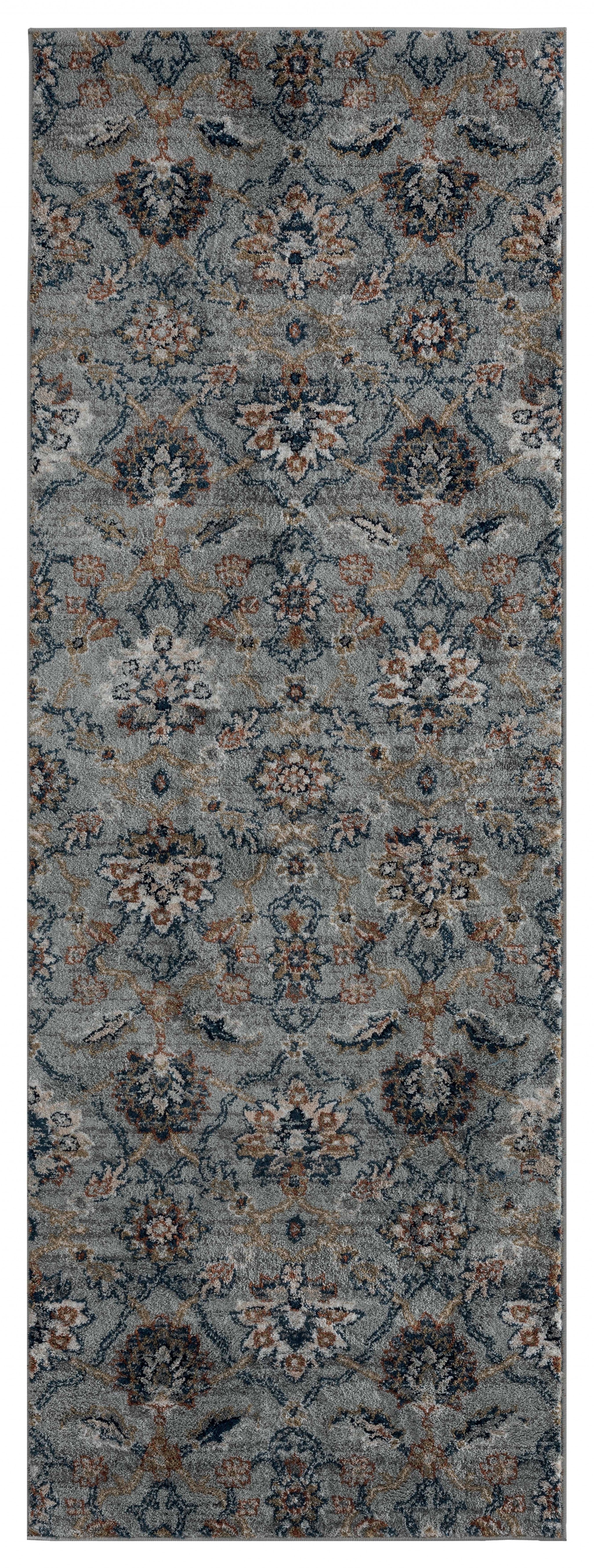 31" x 86" Blue / Grey Microfiber / Polyester Runner Rug