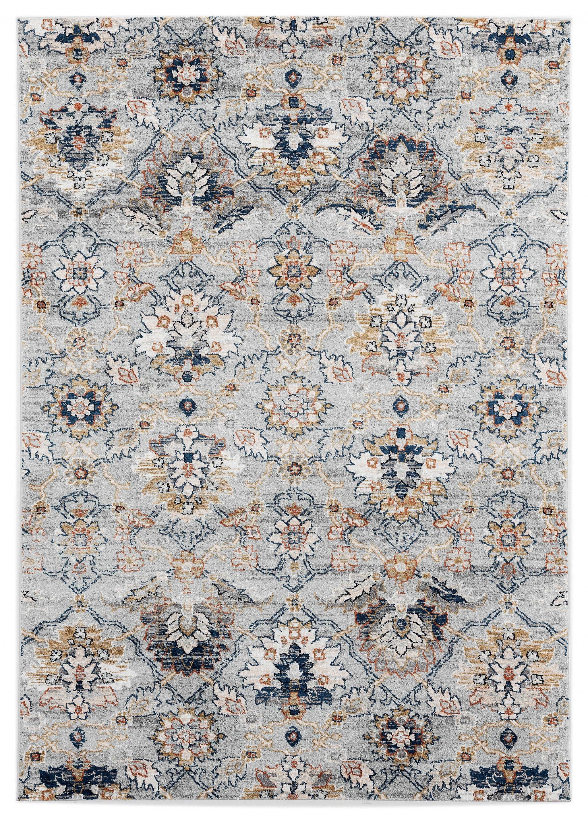 63" x 86" Blue / Grey Microfiber / Polyester Area Rug