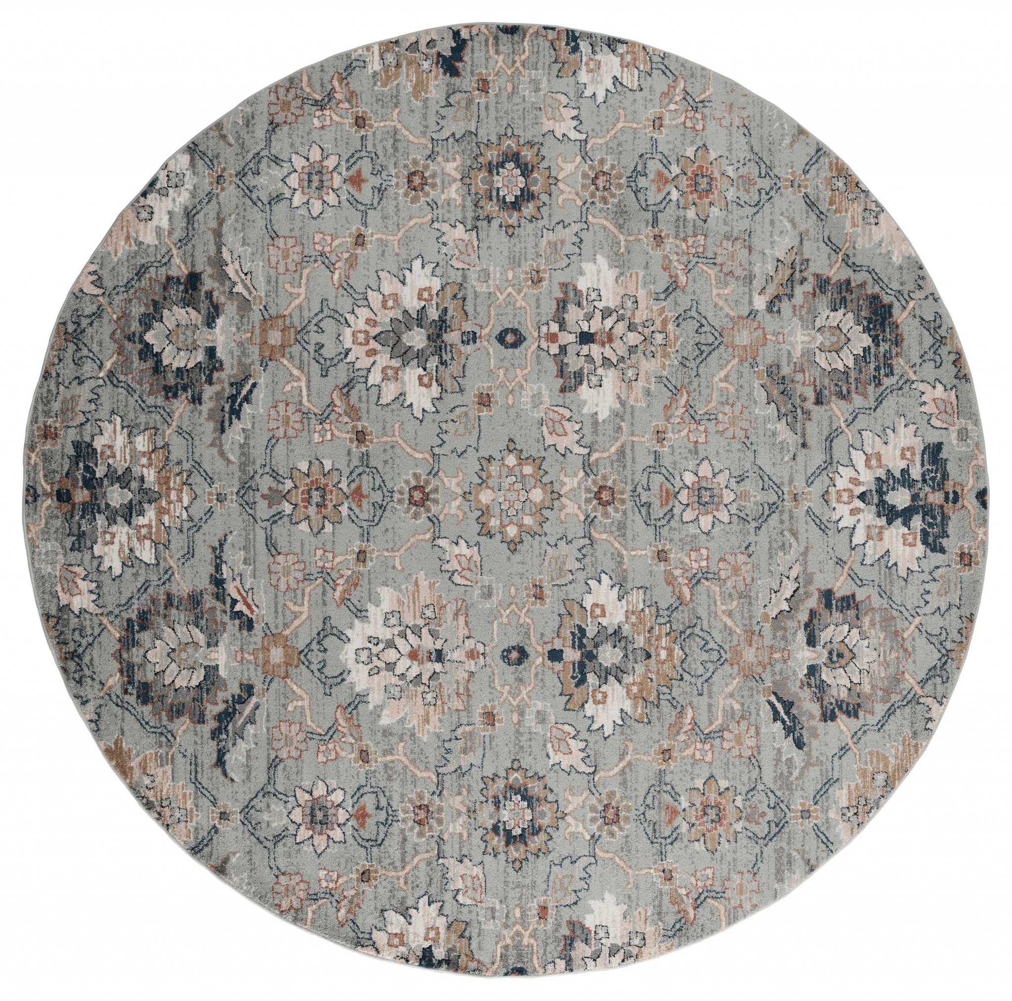94" x 94" Blue / Grey Microfiber / Polyester Round Rug
