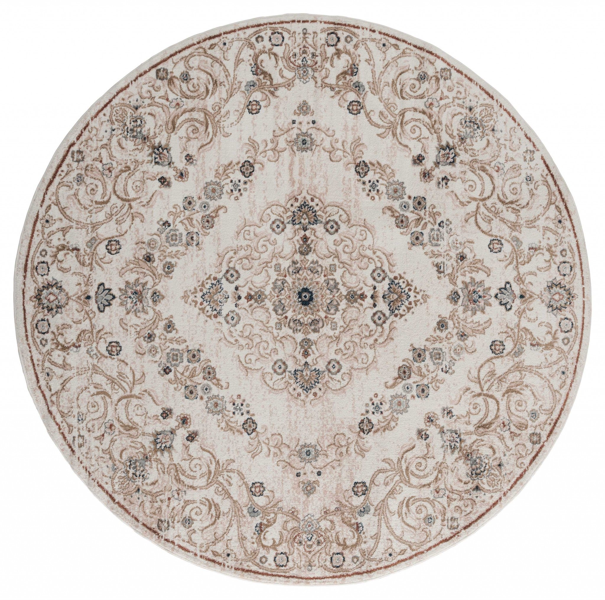 94" x 94" Beige Microfiber / Polyester Round Rug