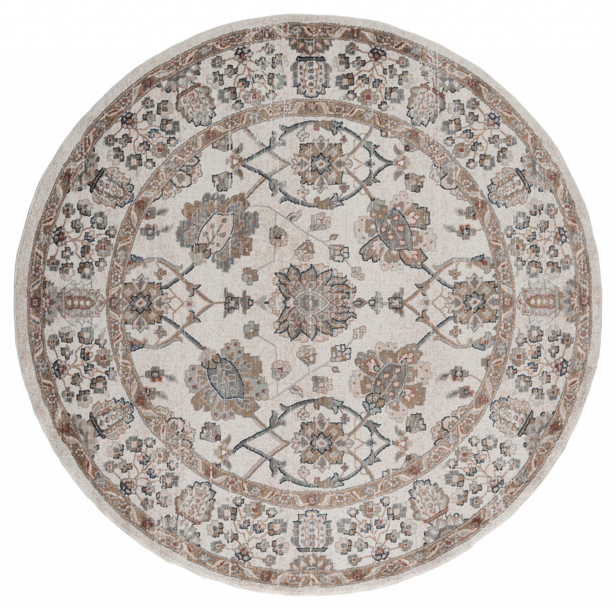 94" x 94" Beige Microfiber / Polyester Round Rug