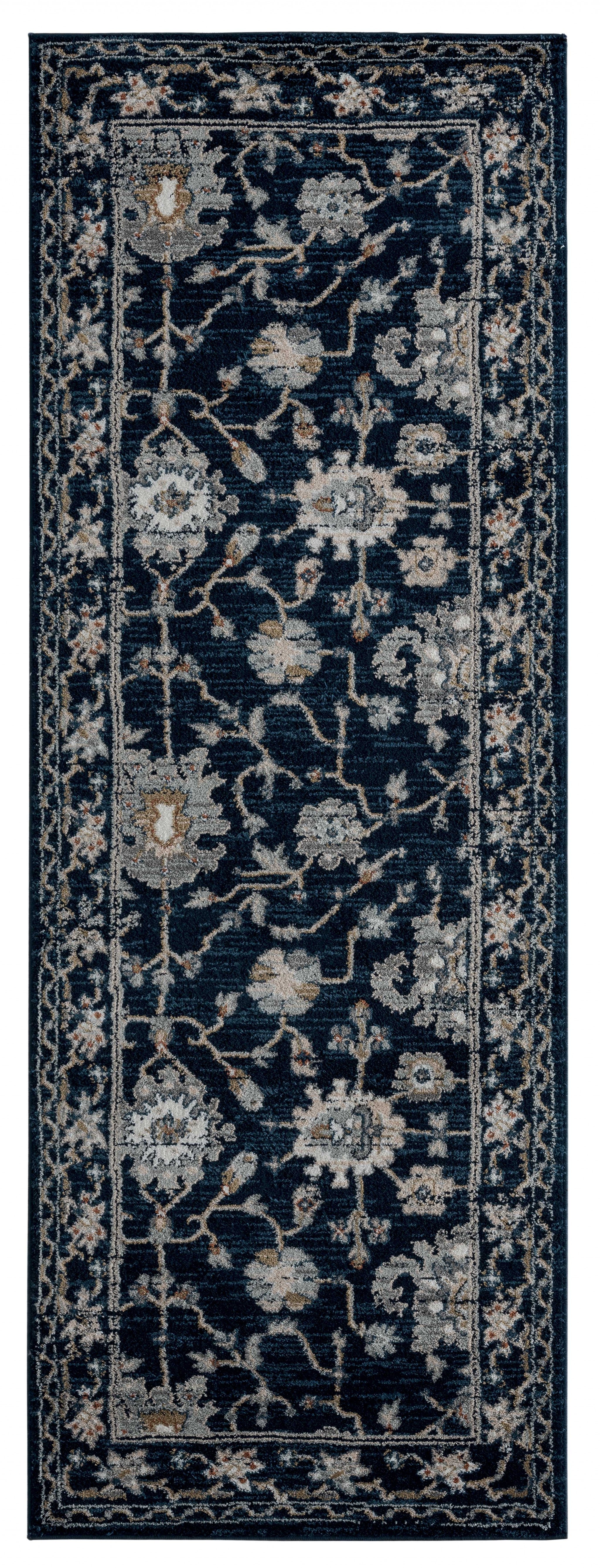 31" x 86" Navy Microfiber / Polyester Runner Rug