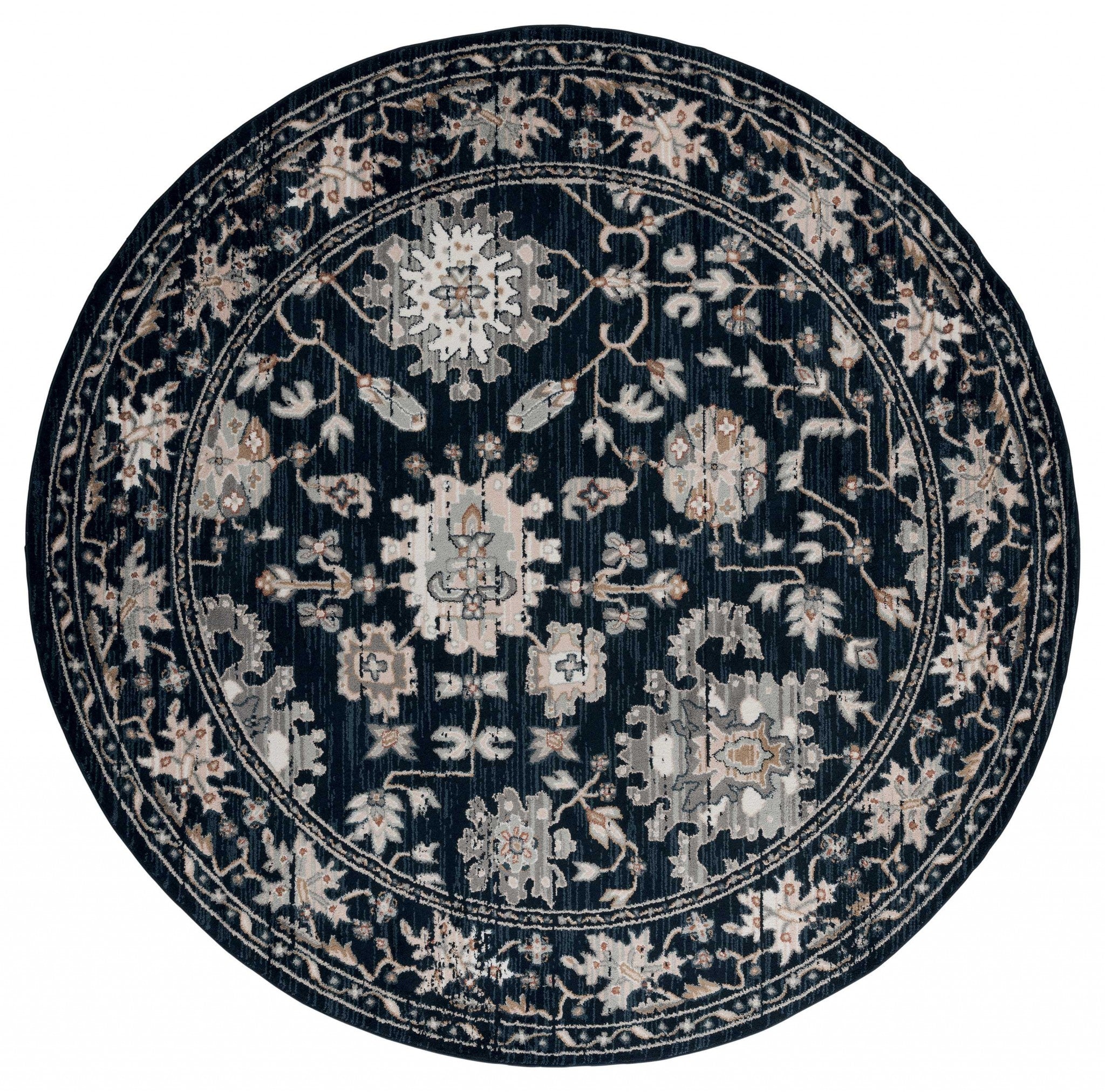 94" x 94" Navy Microfiber / Polyester Round Rug