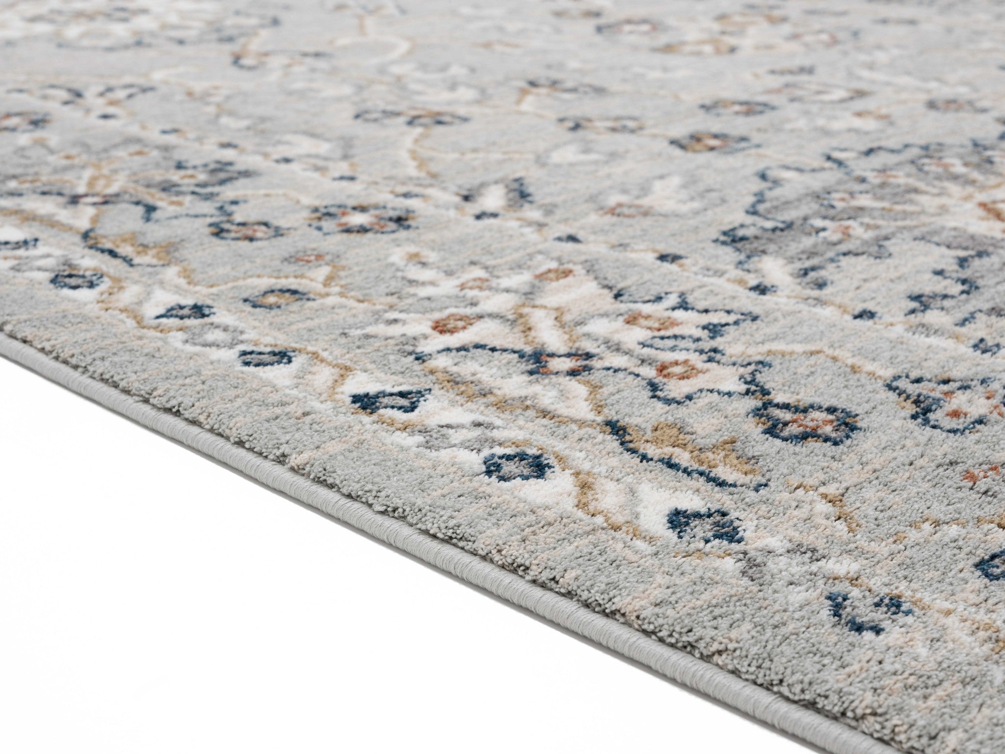 2' x 3' Ornate Design Neutral Tone  Gray Blue Accent Area Rug