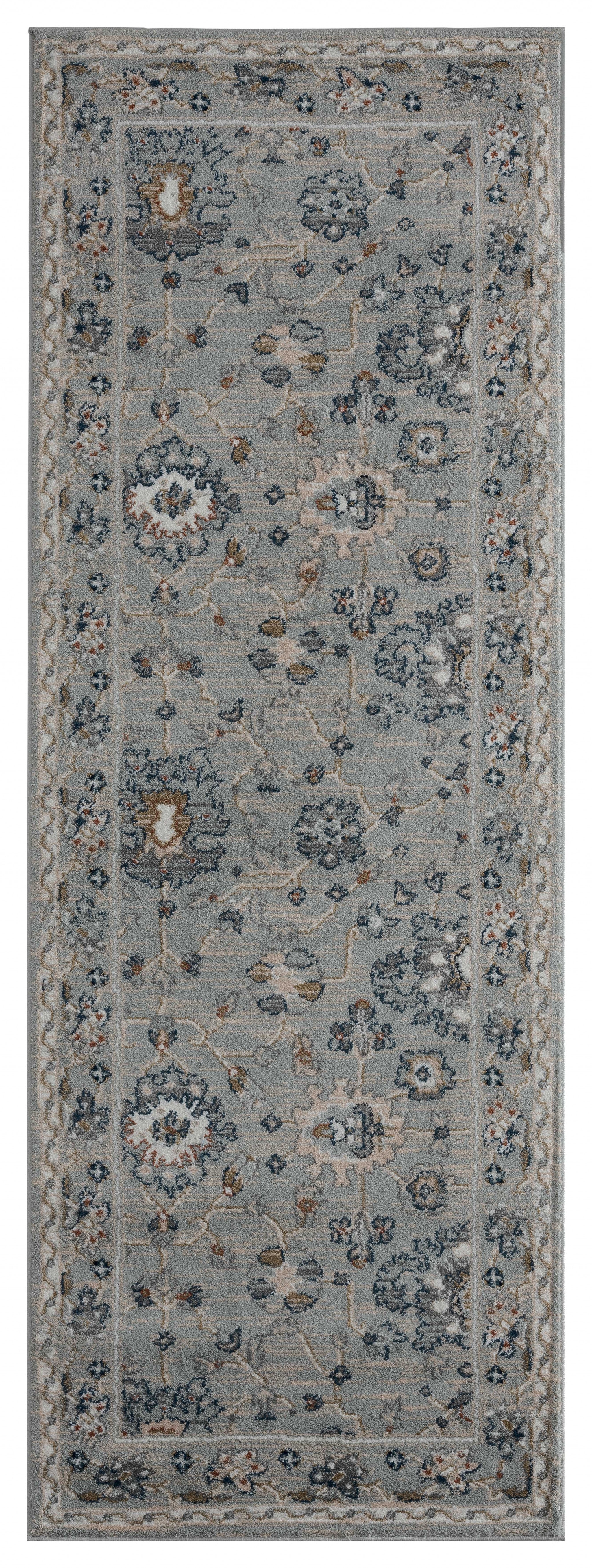 31" x 86" Blue / Grey Microfiber / Polyester Runner Rug