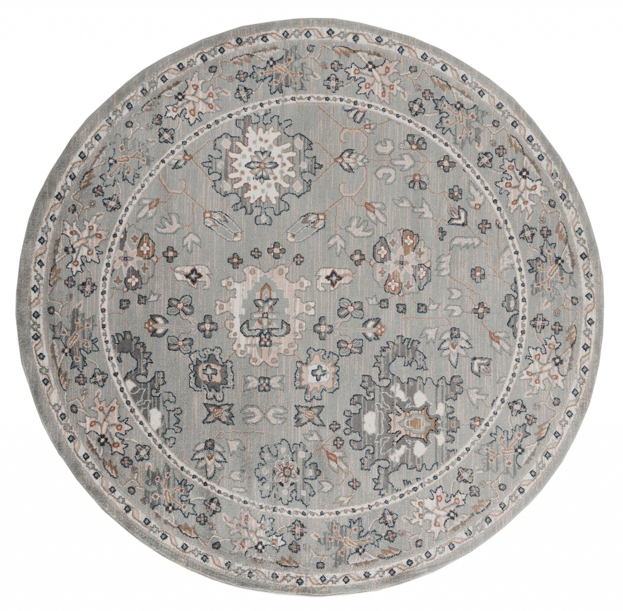 94" x 94" Blue / Grey Microfiber / Polyester Round Rug