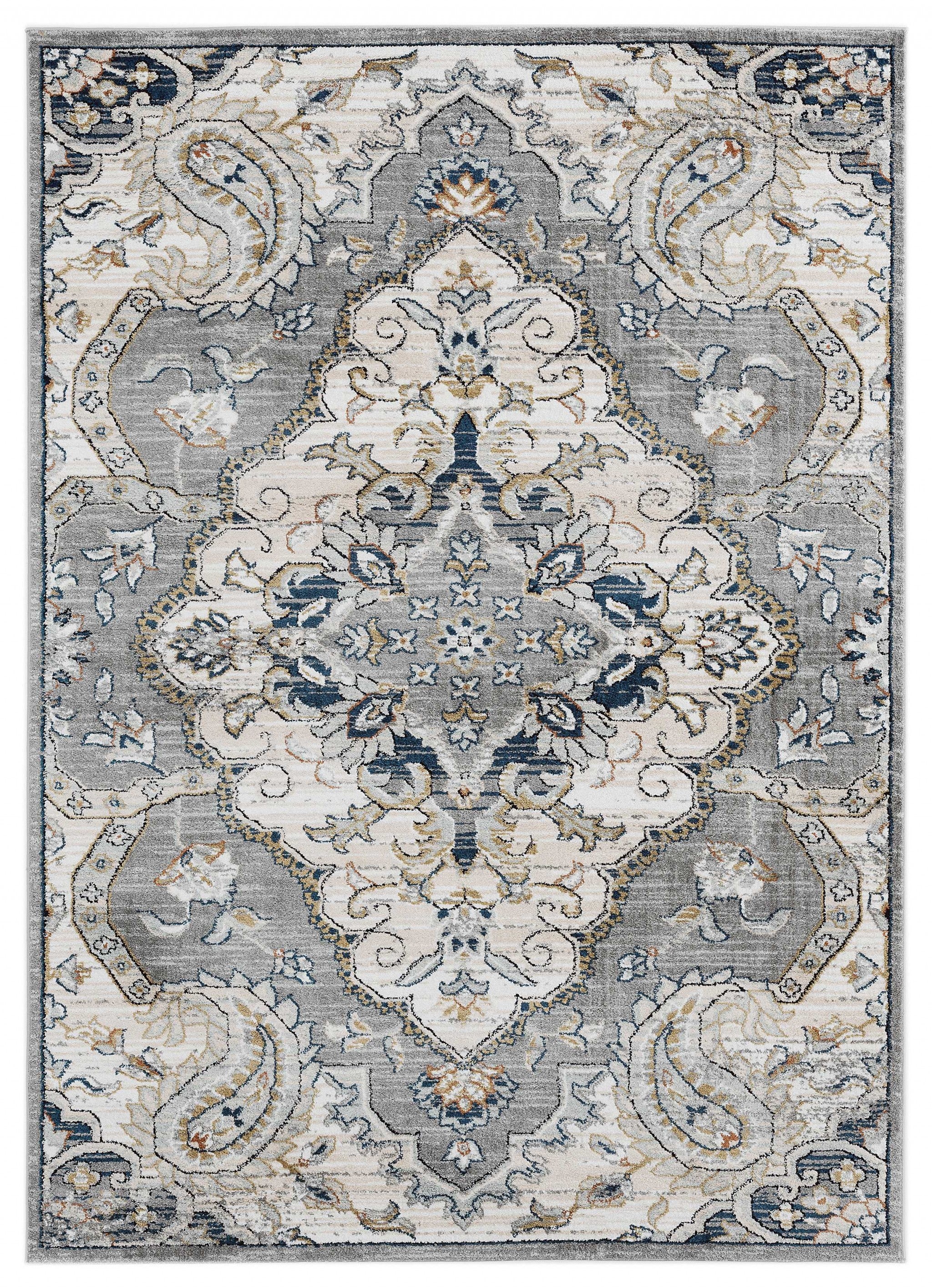 23" x 36" Blue / Grey Microfiber / Polyester Accent Rug