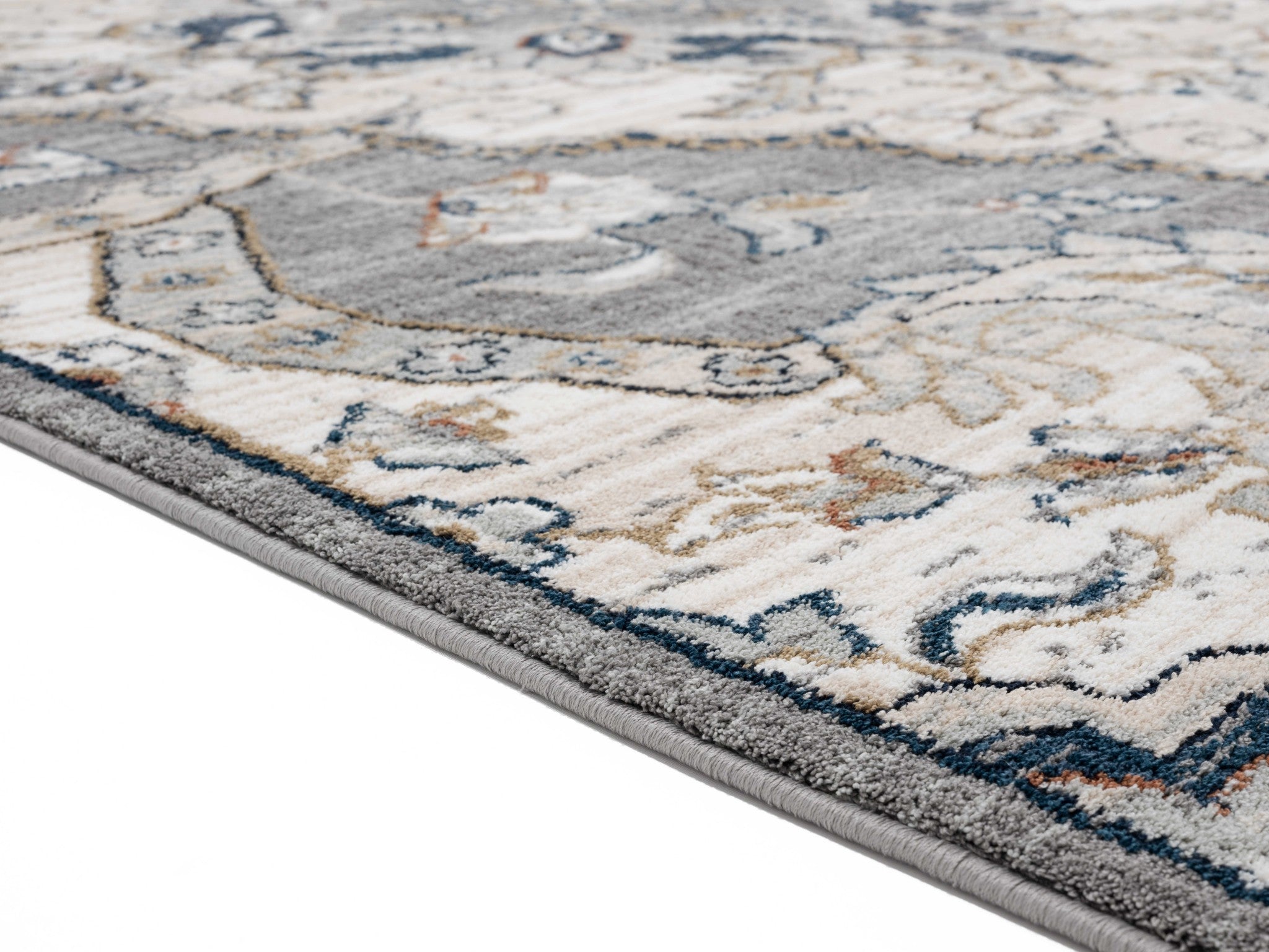 63" x 86" Blue / Grey Microfiber / Polyester Area Rug