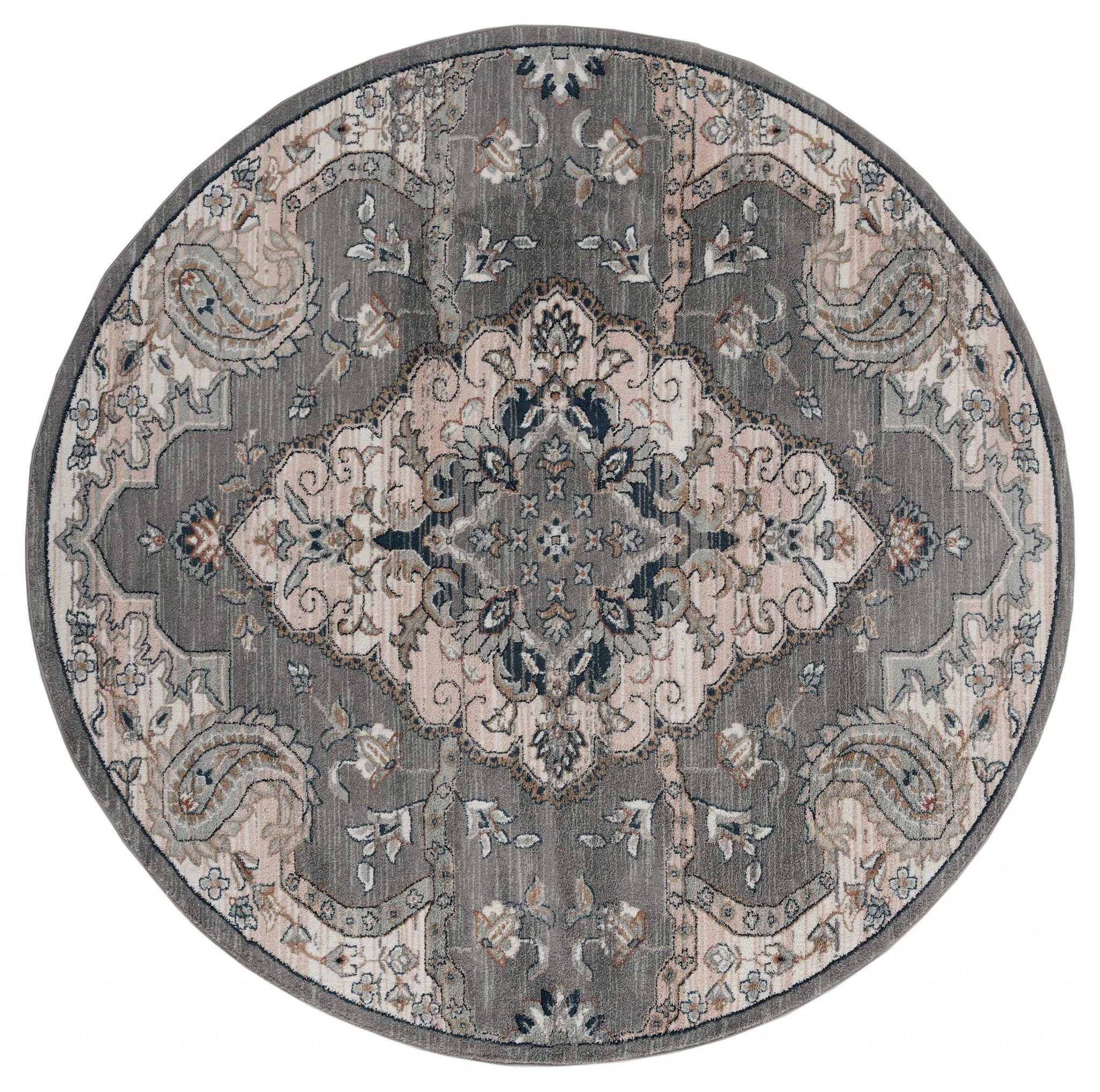 94" x 94" Blue / Grey Microfiber / Polyester Round Rug