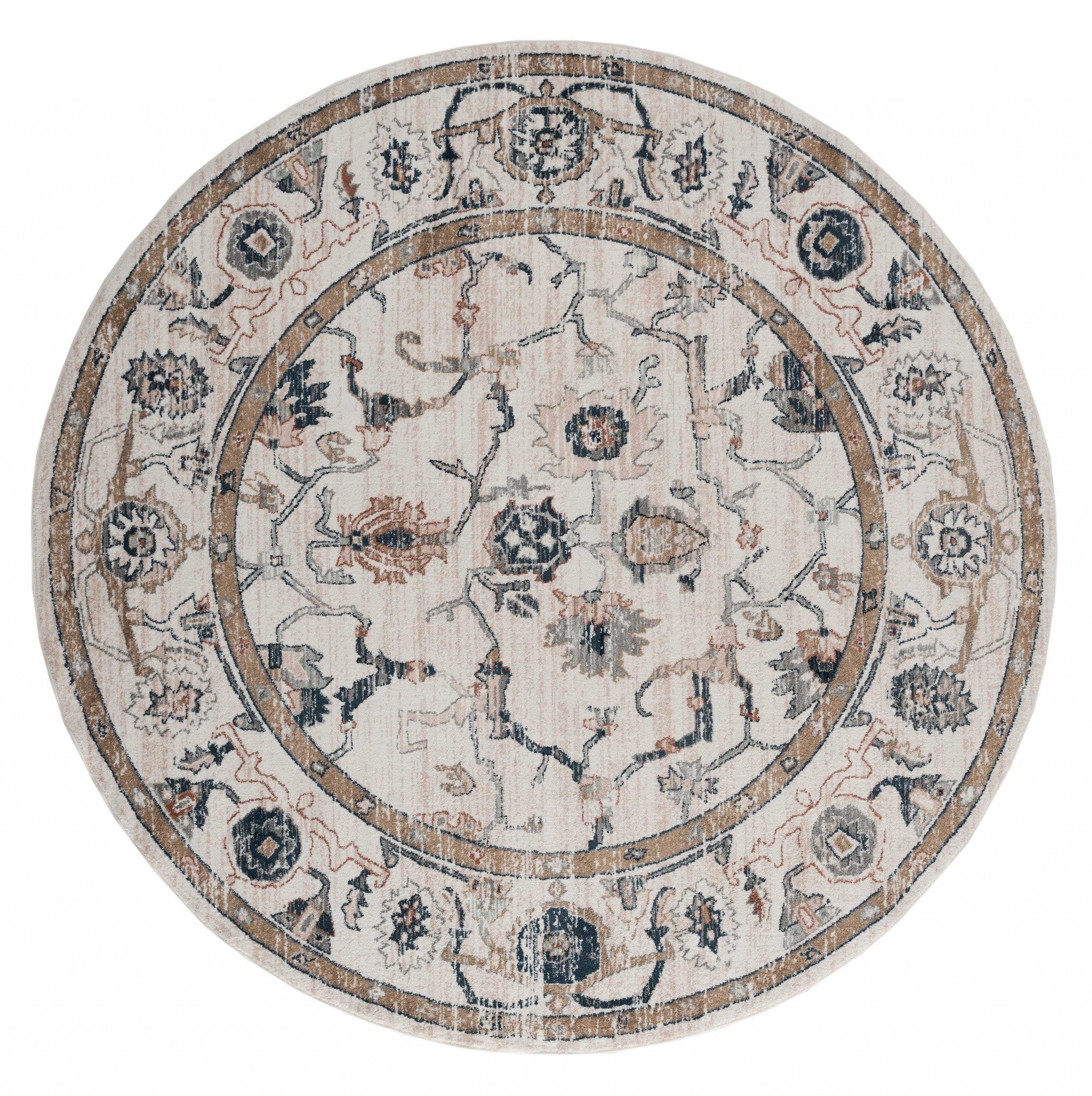 94" x 94" Beige Microfiber / Polyester Round Rug