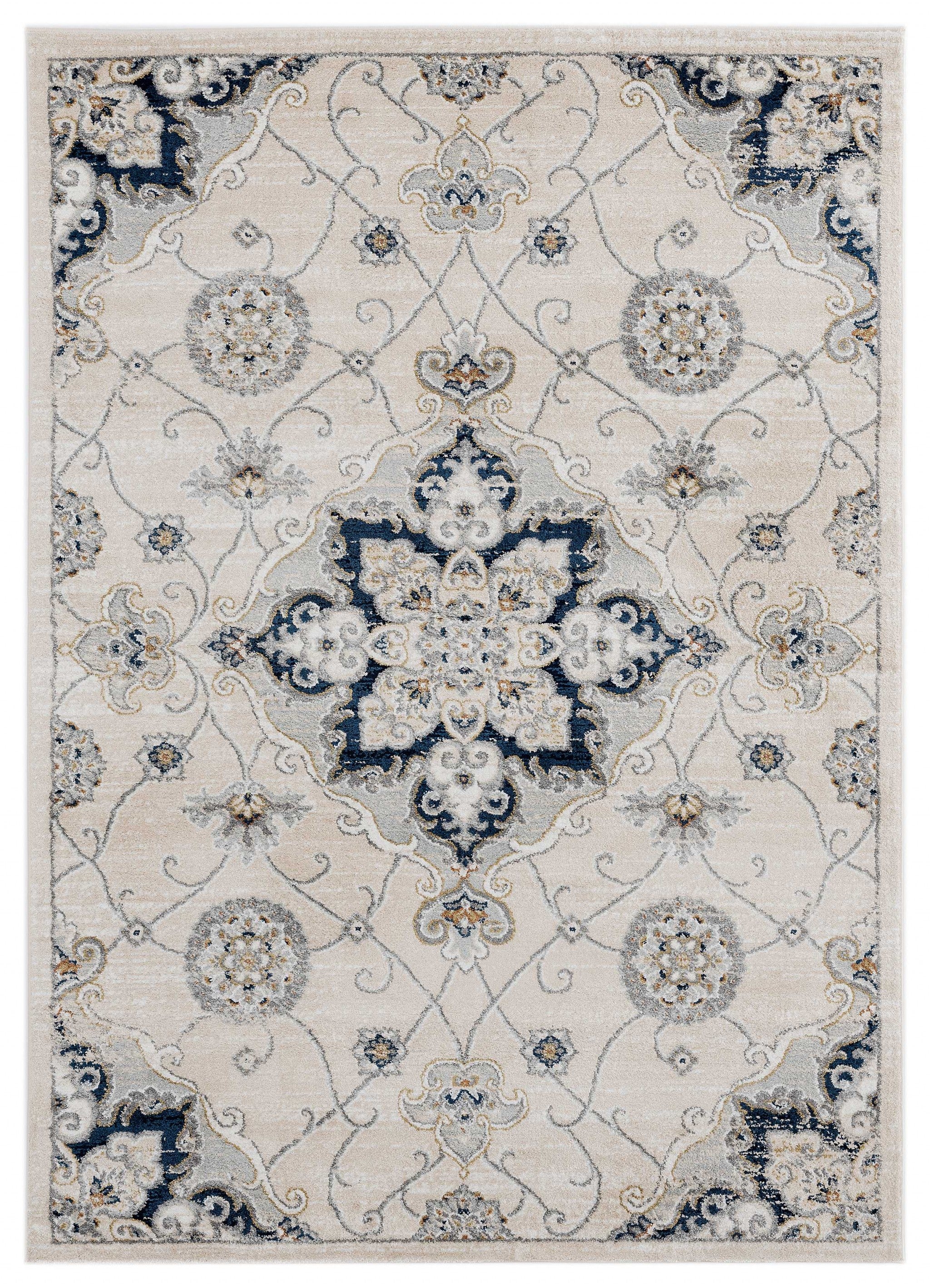 63" x 86" Beige Microfiber / Polyester Area Rug