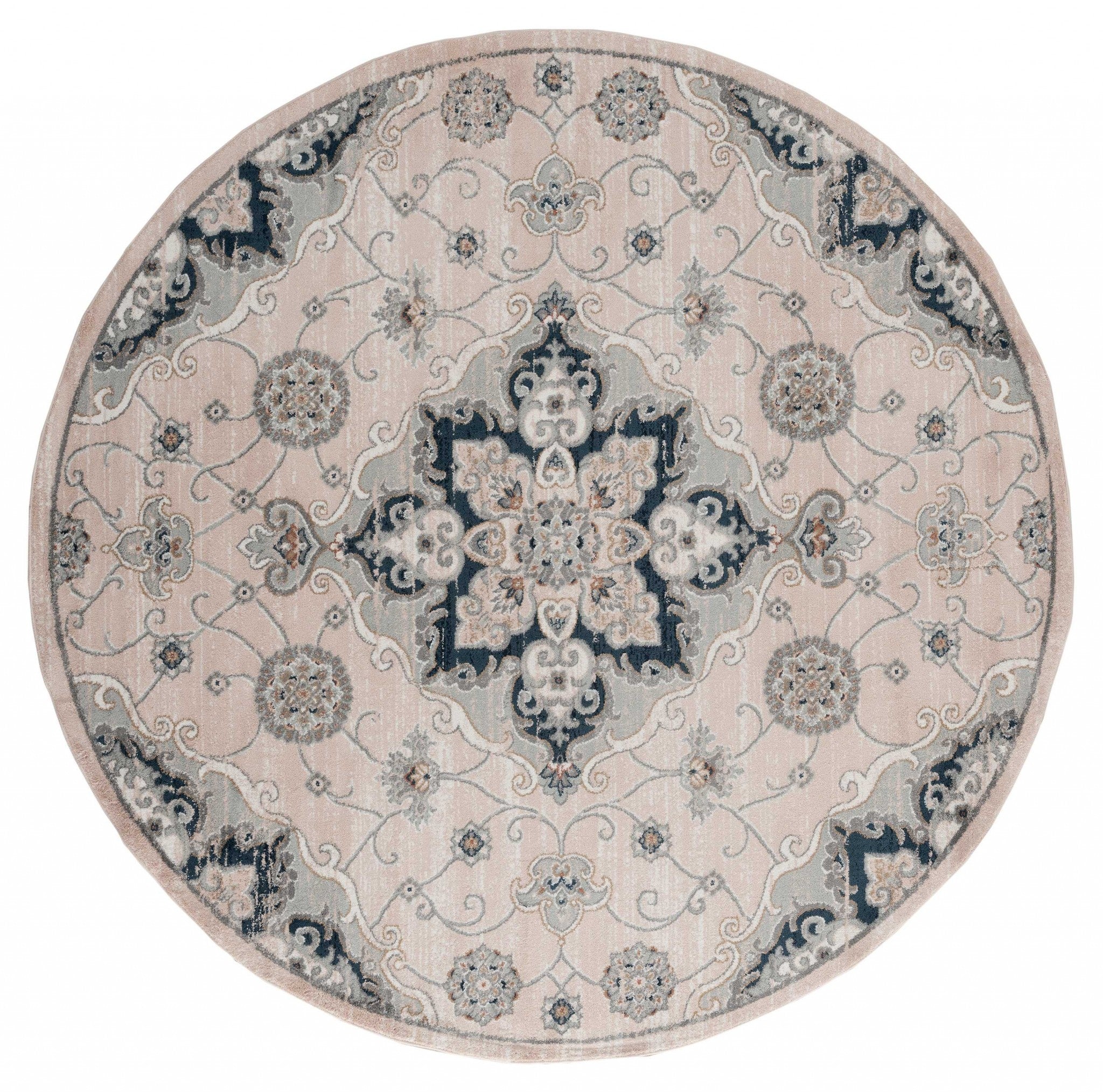 94" x 94" Beige Microfiber / Polyester Round Rug