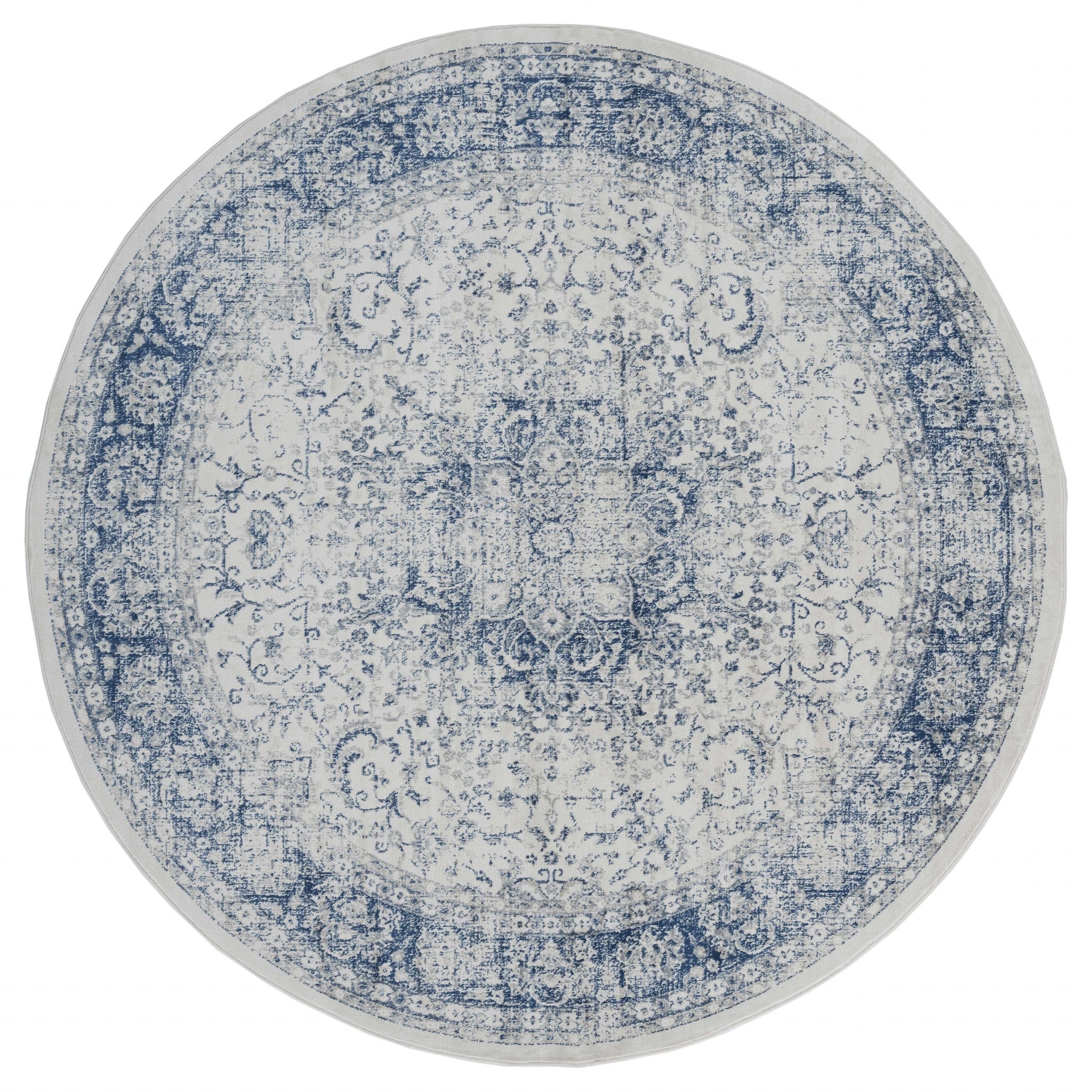 94" x 94" Denim Blue Olefin Round Rug