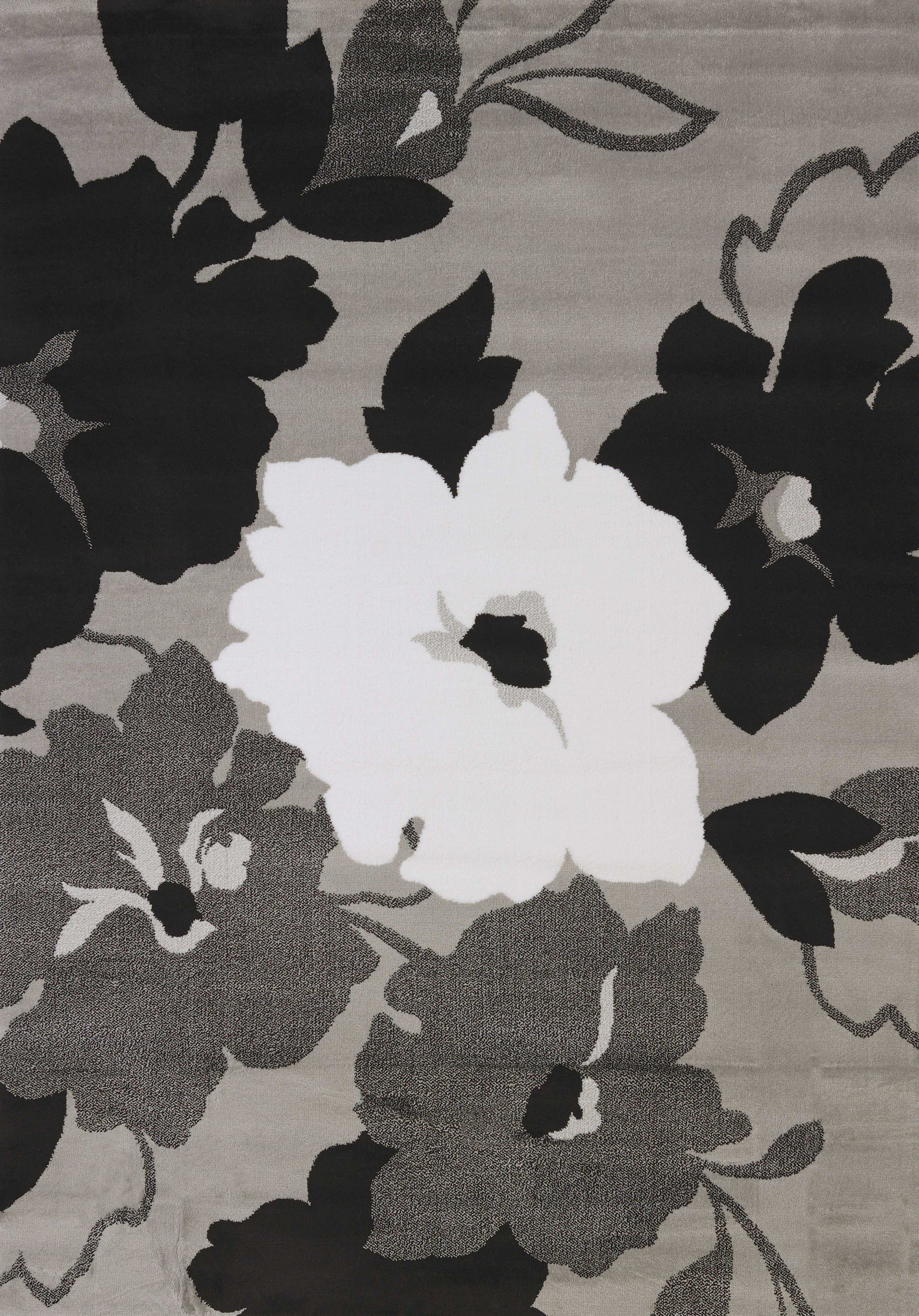 63" x 86" Grey Polypropylene Area Rug