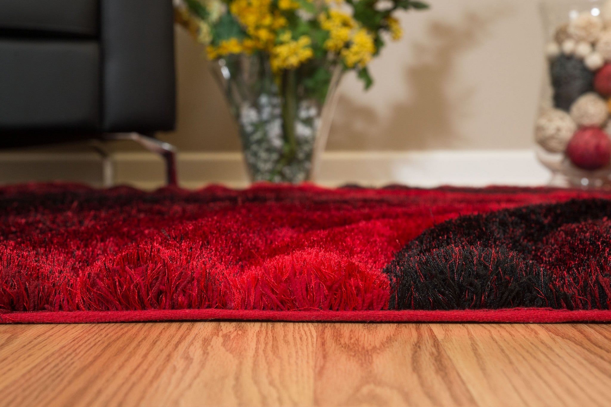 63" x 86" Red Polyester Area Rug