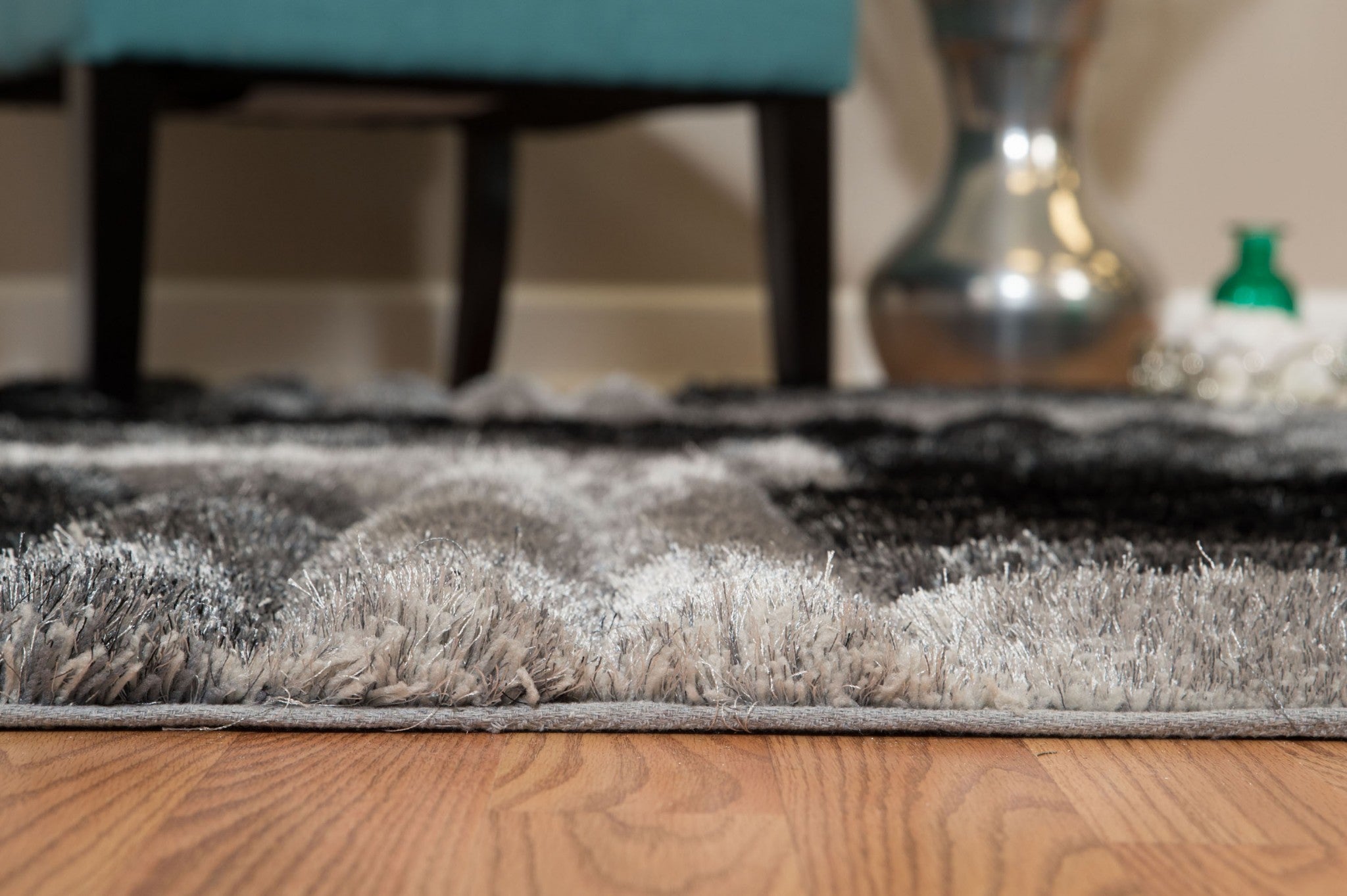 63" x 86" Black Polyester Area Rug