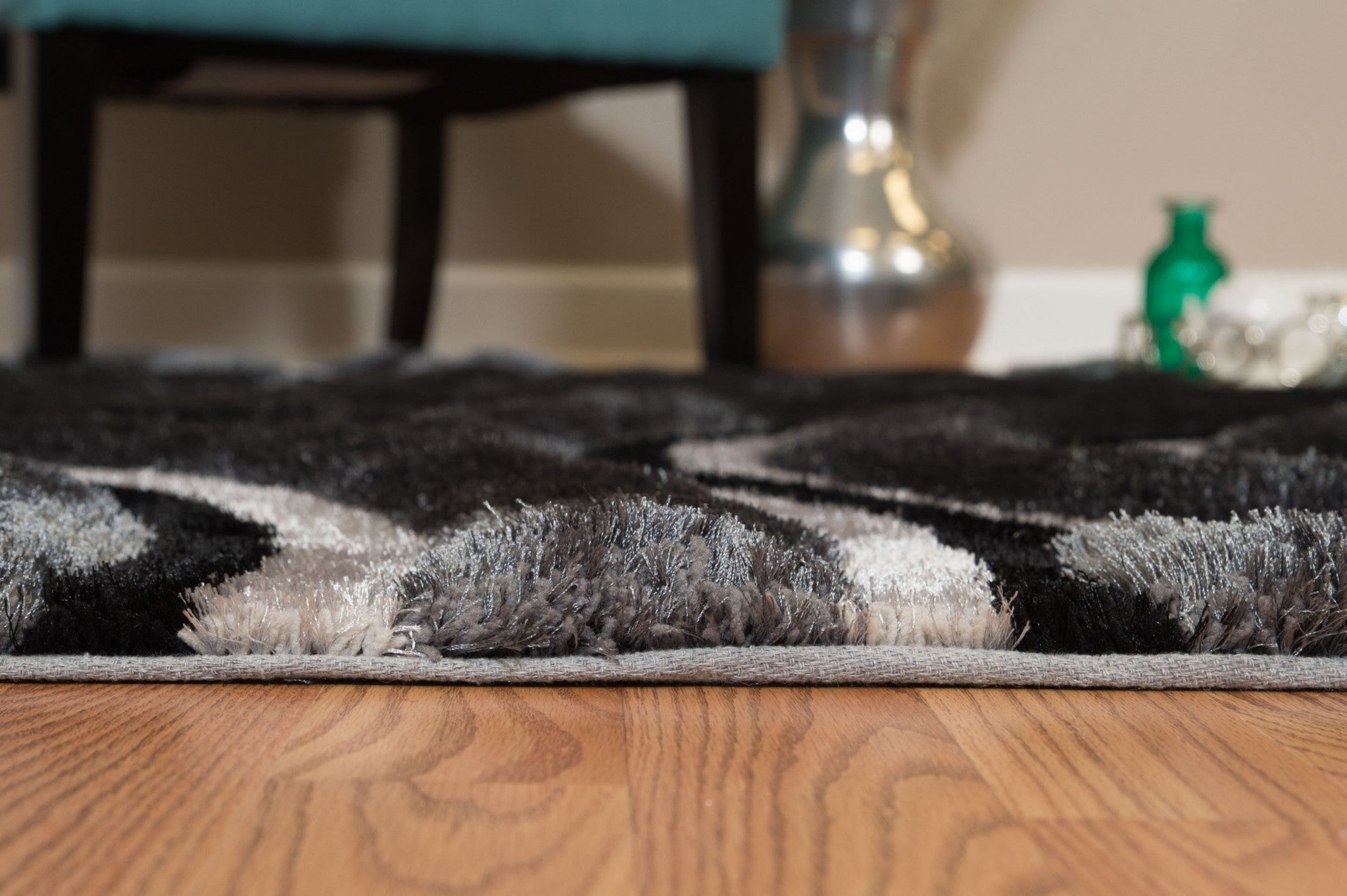 63" x 86" Black Polyester Area Rug