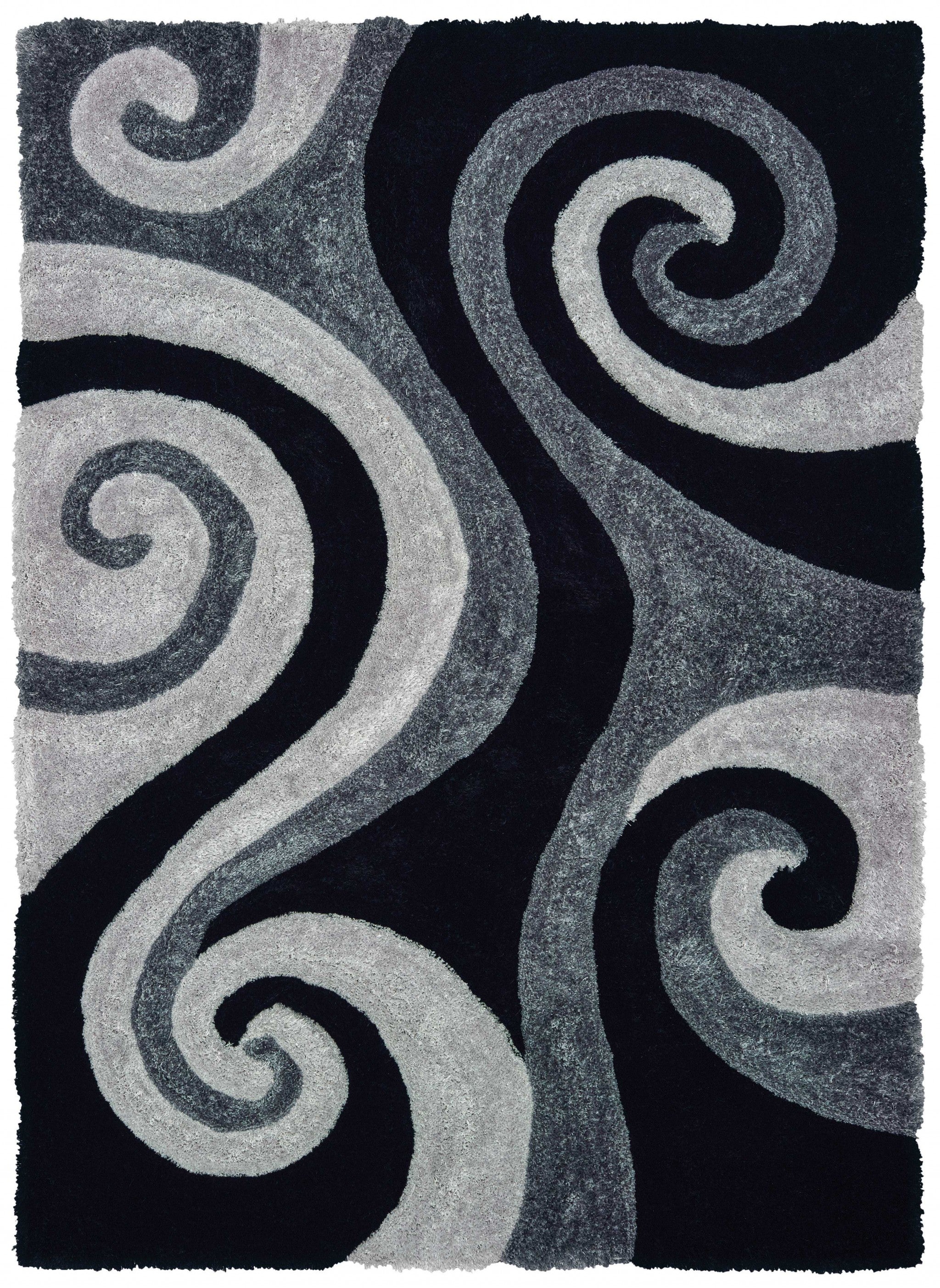 63" x 86" Black Polyester Area Rug