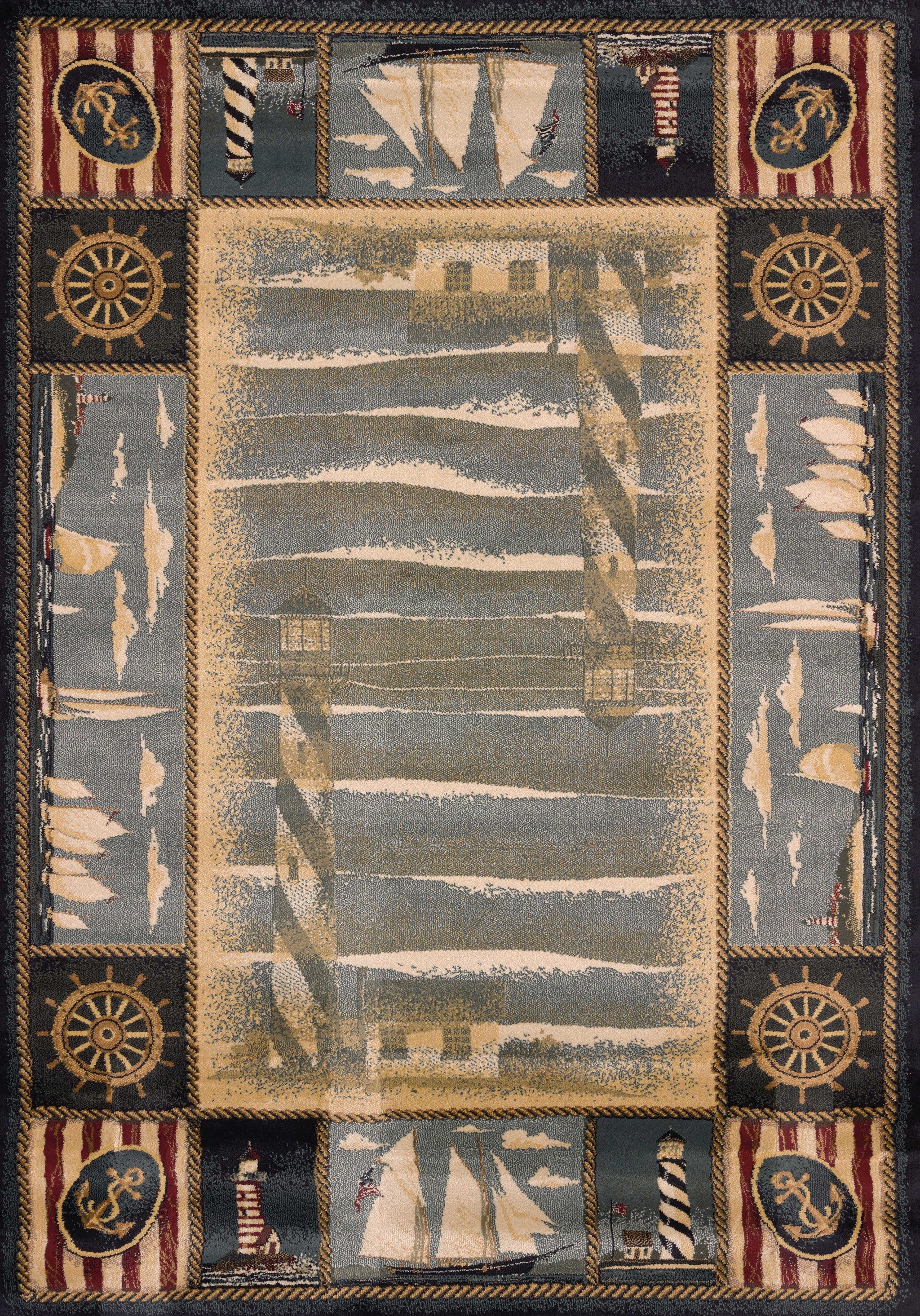 63" x 90" Blue Polypropylene Area Rug