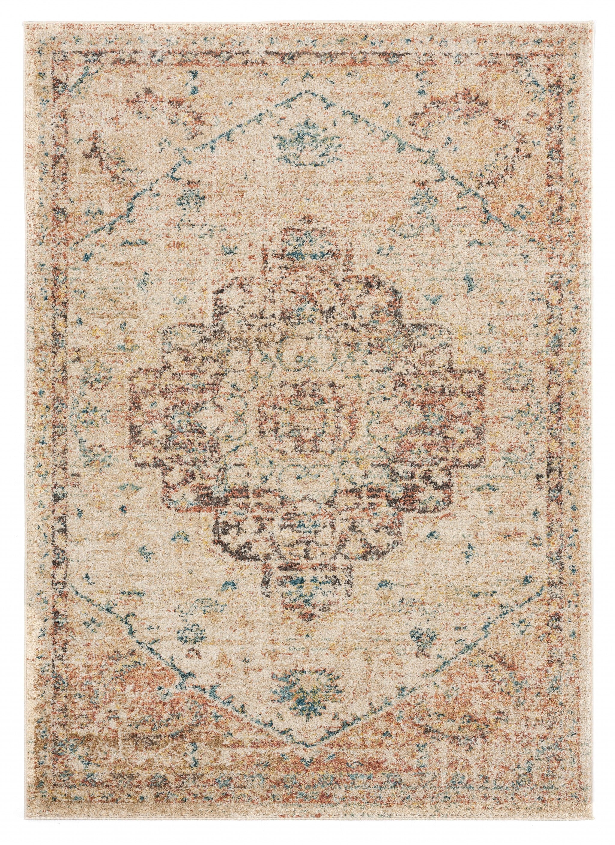 63" x 86" Bone Olefin Frieze Area Rug
