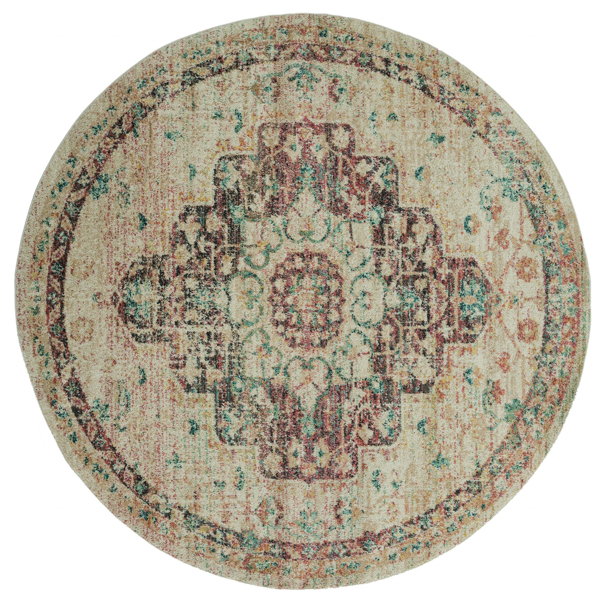 94" x 94" Bone Olefin Frieze Round Rug