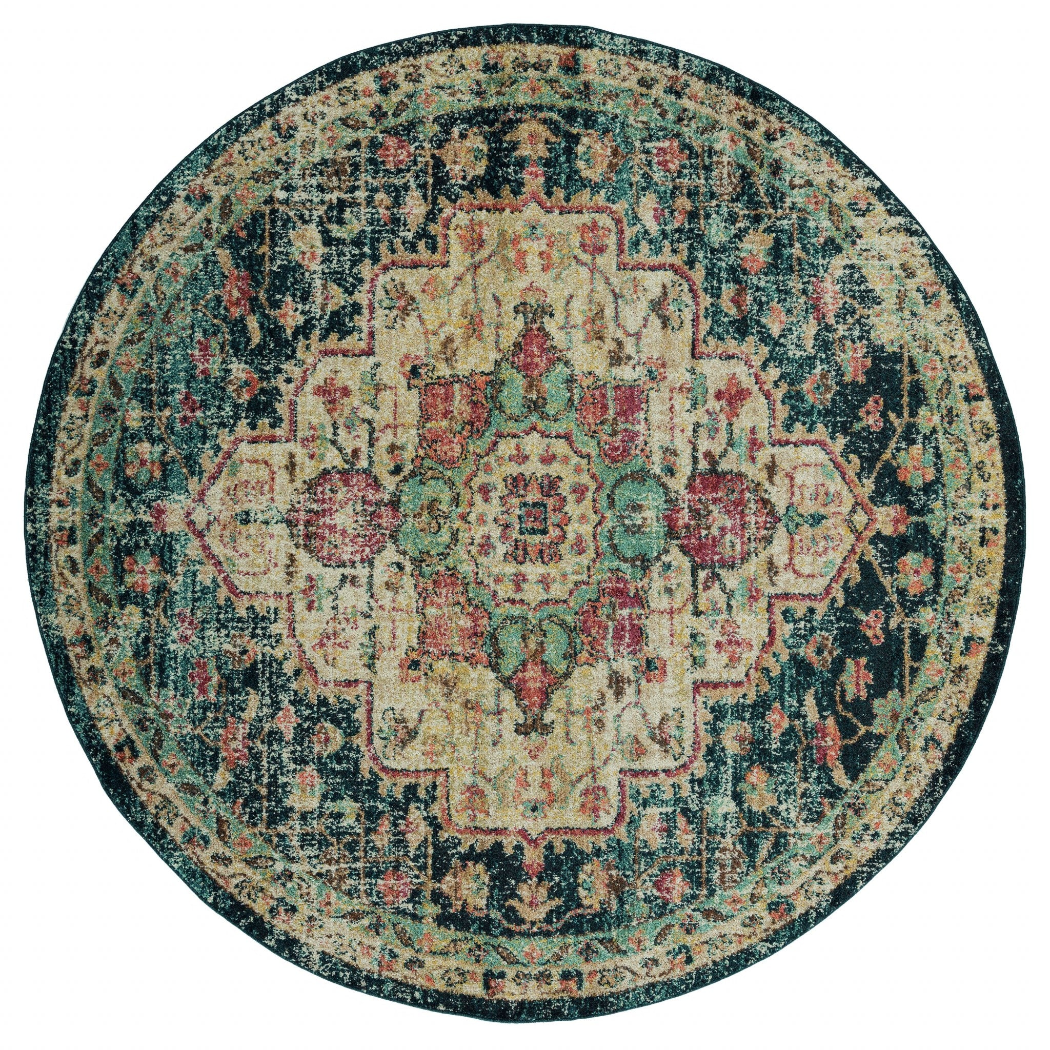 94" x 94" Multicolor Olefin Frieze Round Rug