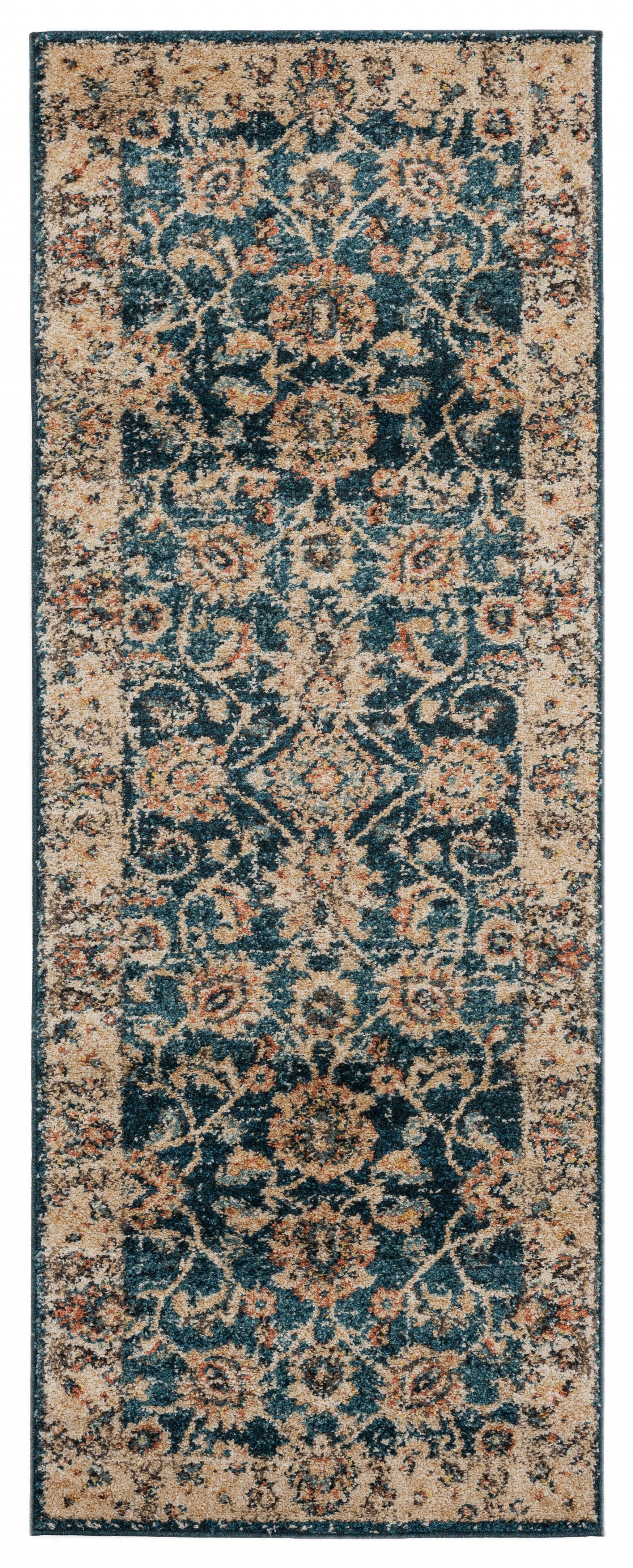 31" x 86" Cerulean Olefin Frieze Runner Rug