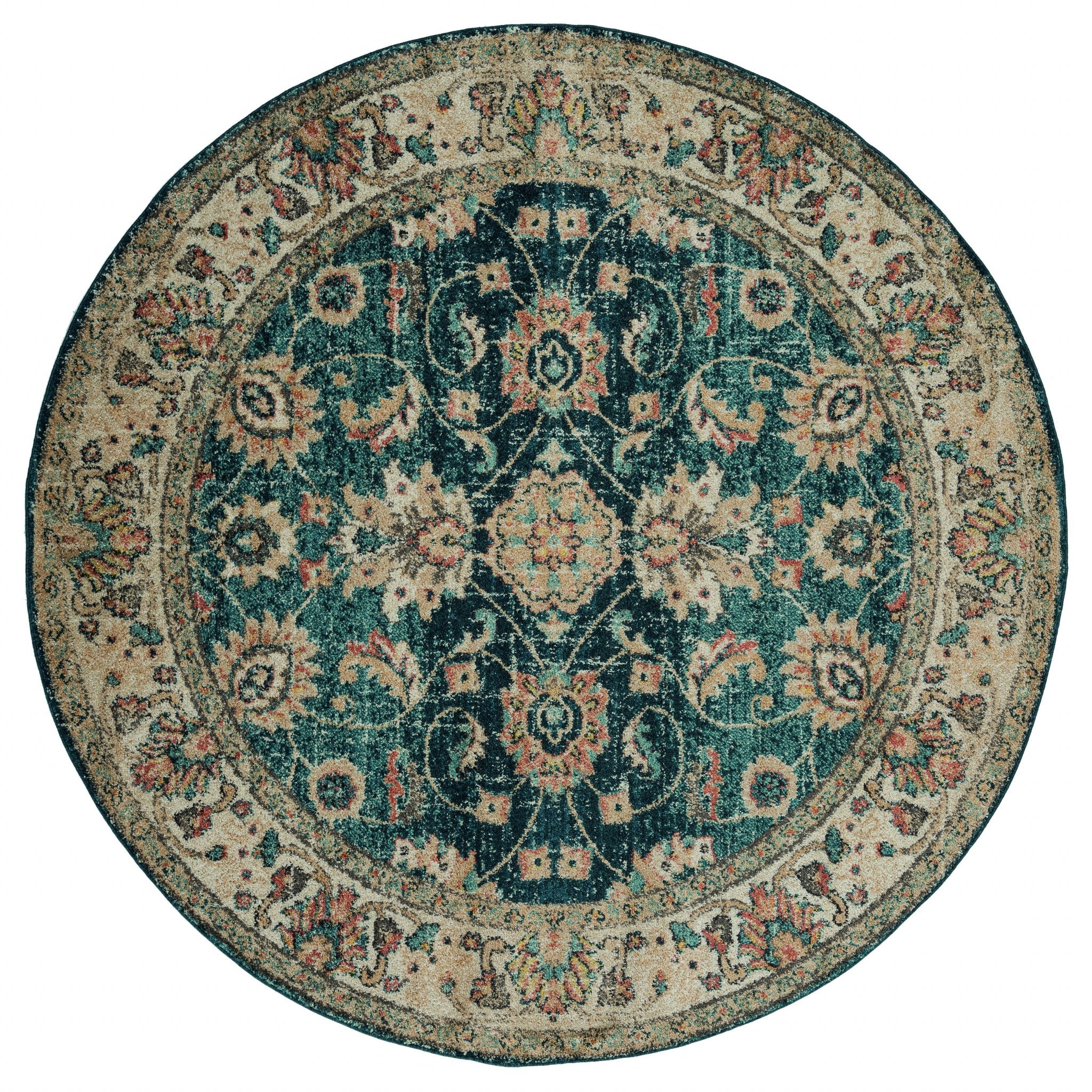 94" x 94" Cerulean Olefin Frieze Round Rug