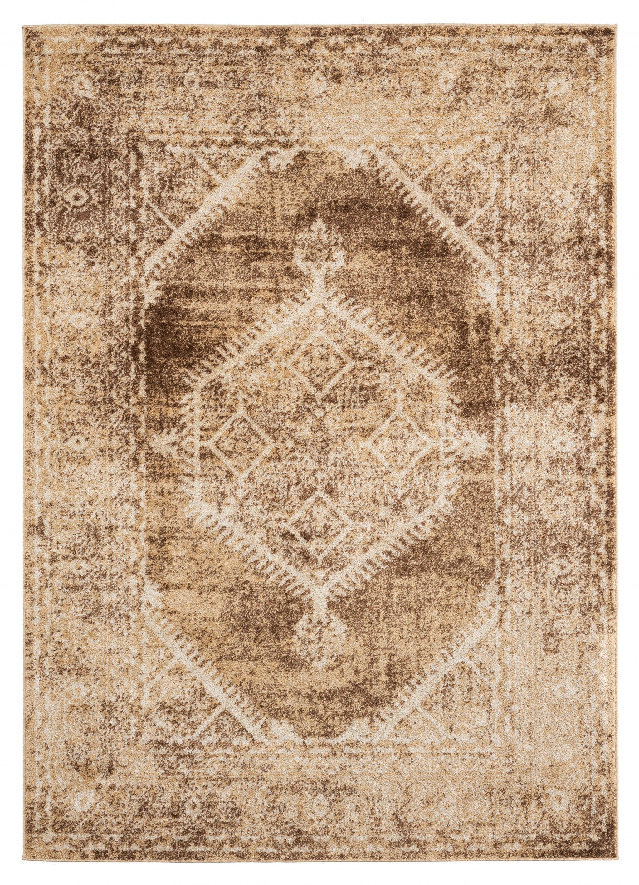 22" x 36" Light Brown Olefin Frieze Accent Rug