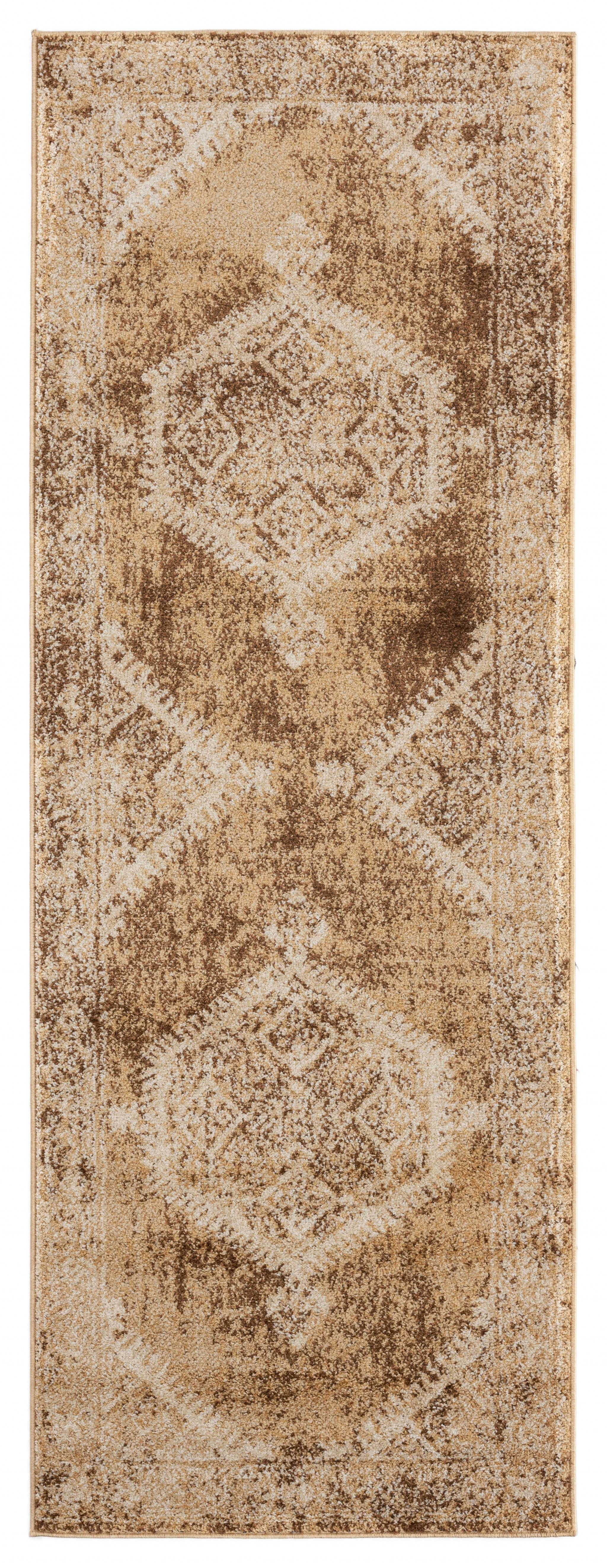 31" x 86" Light Brown Olefin Frieze Runner Rug