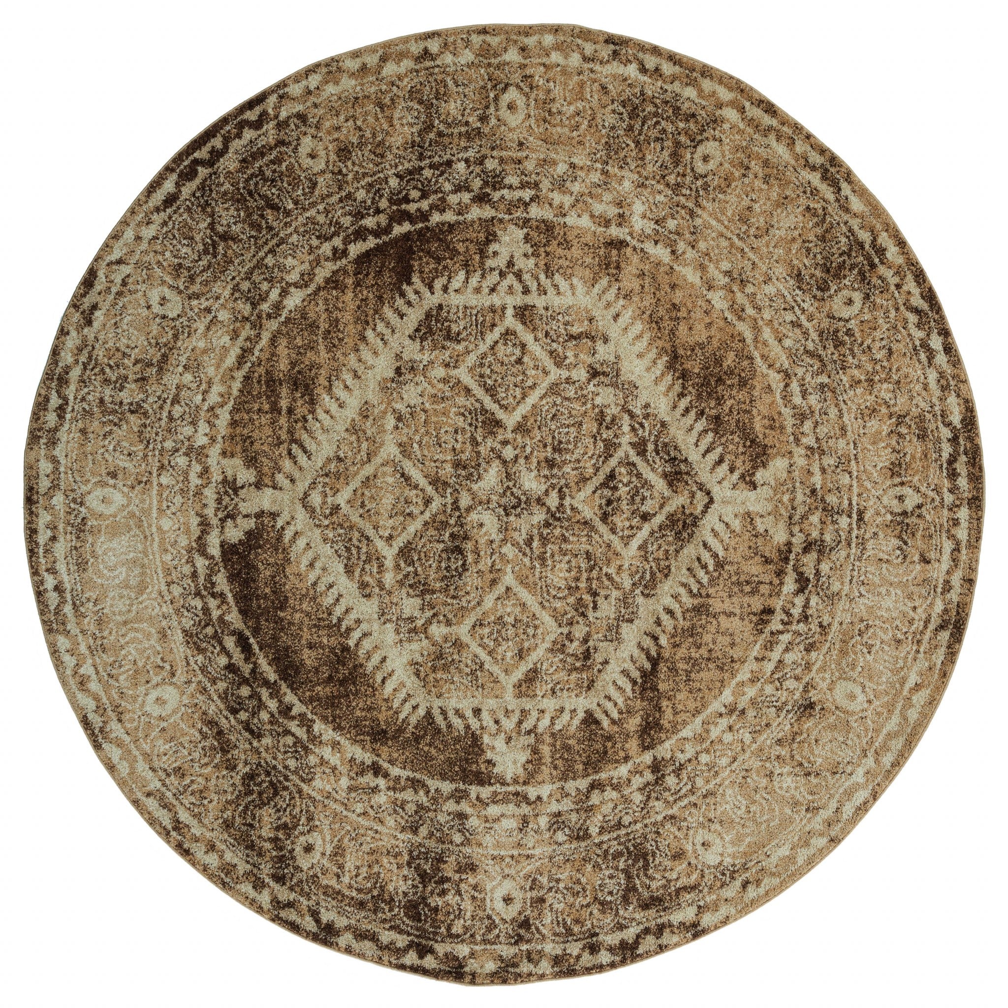 94" x 94" Light Brown Olefin Frieze Round Rug