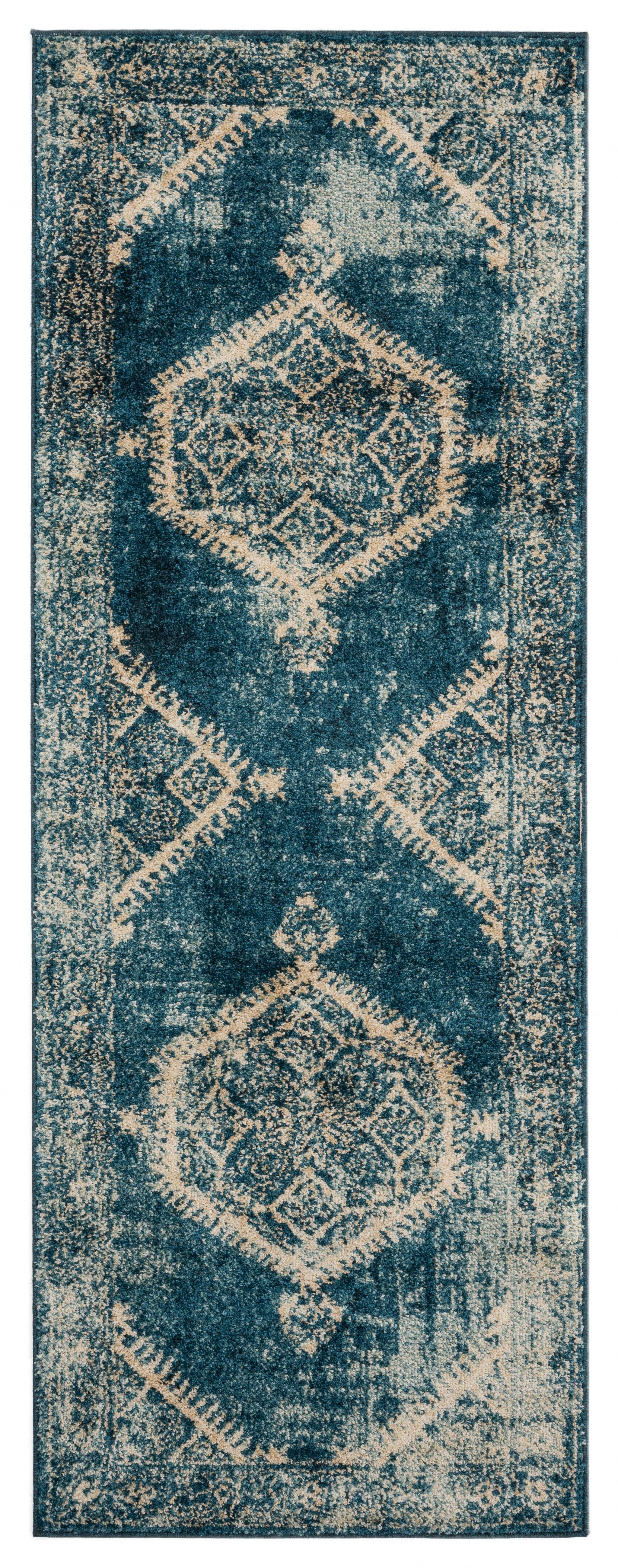31" x 86" Cerulean Olefin Frieze Runner Rug