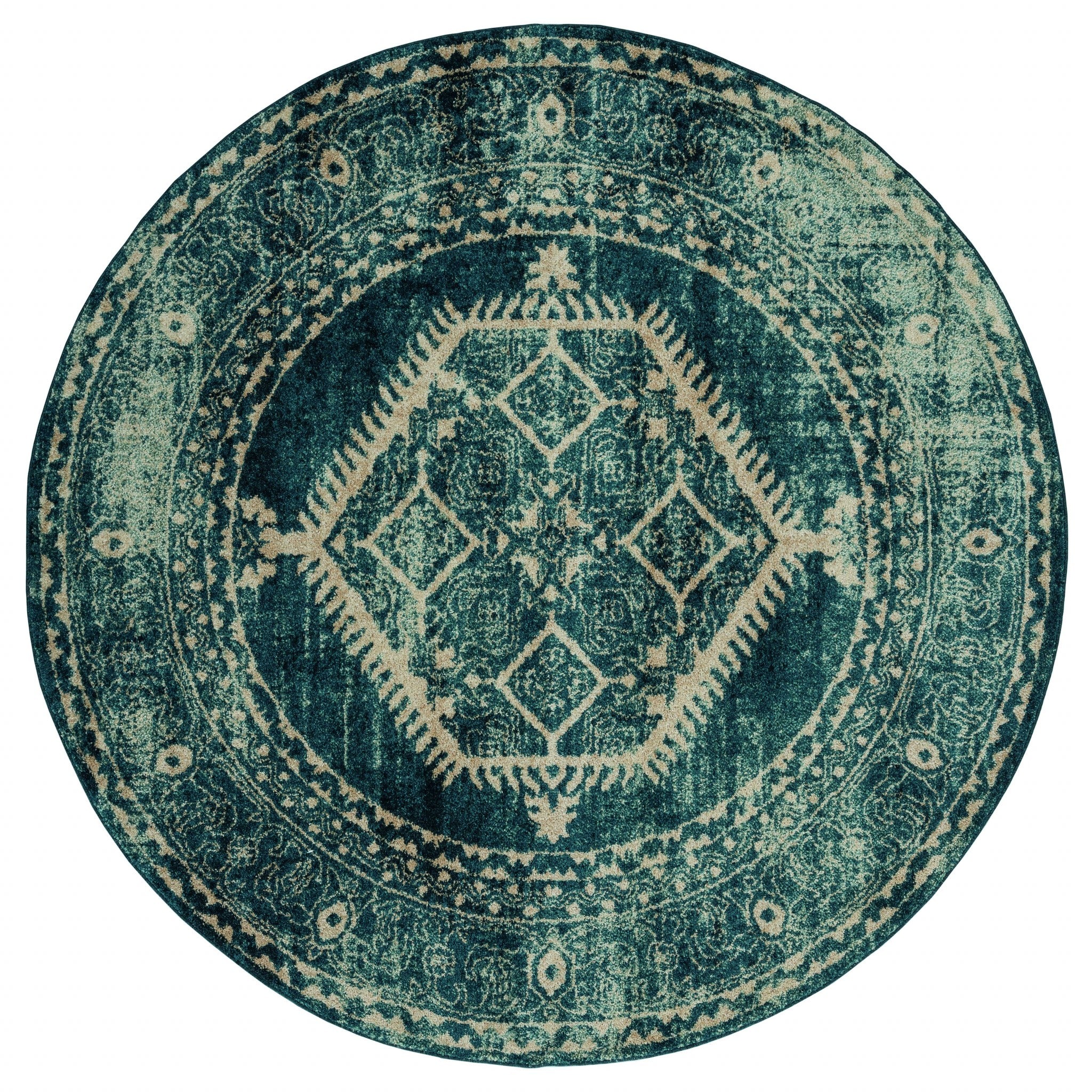 94" x 94" Cerulean Olefin Frieze Round Rug