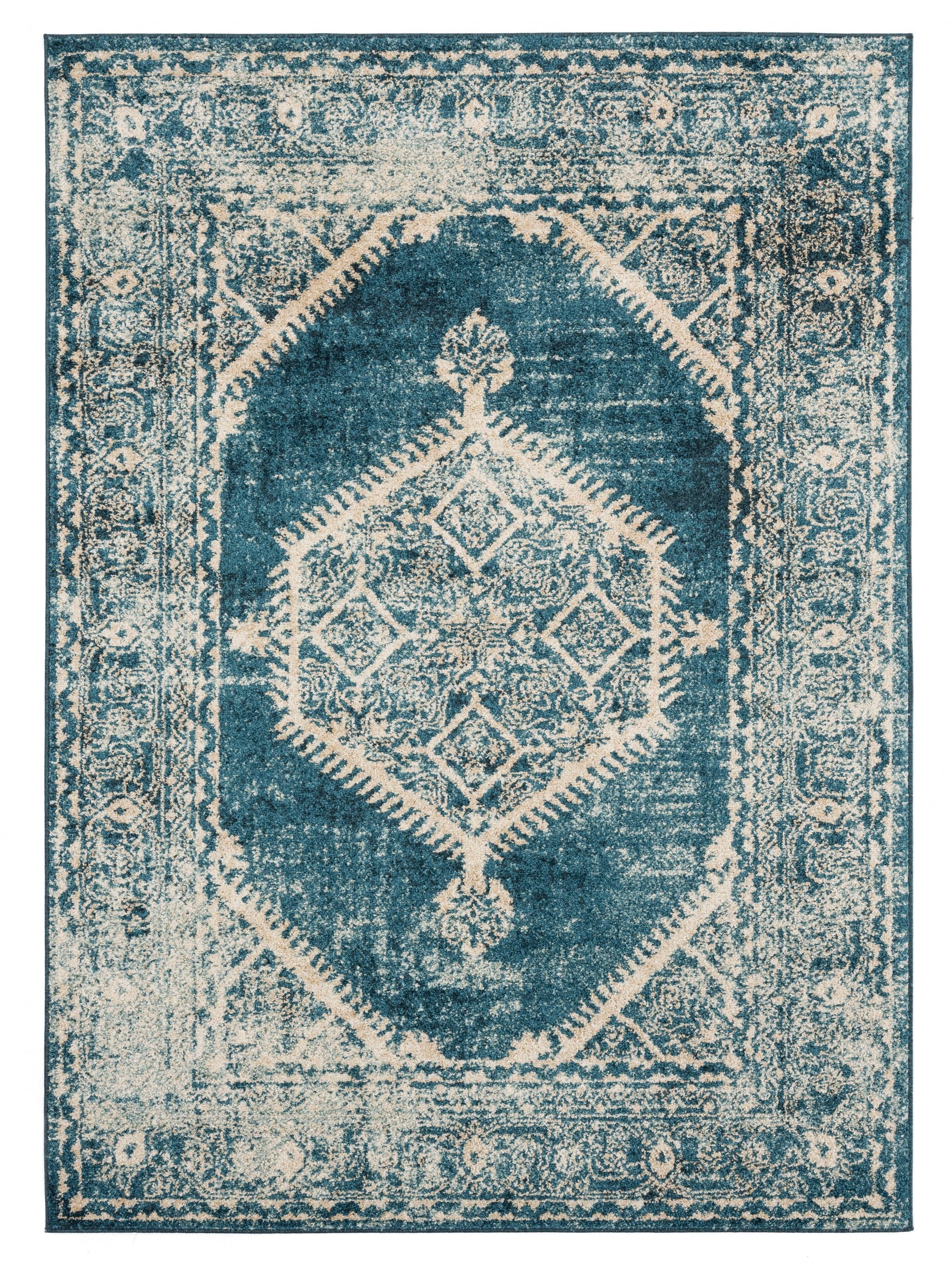 94" x 126" Cerulean Olefin Frieze Oversize Rug