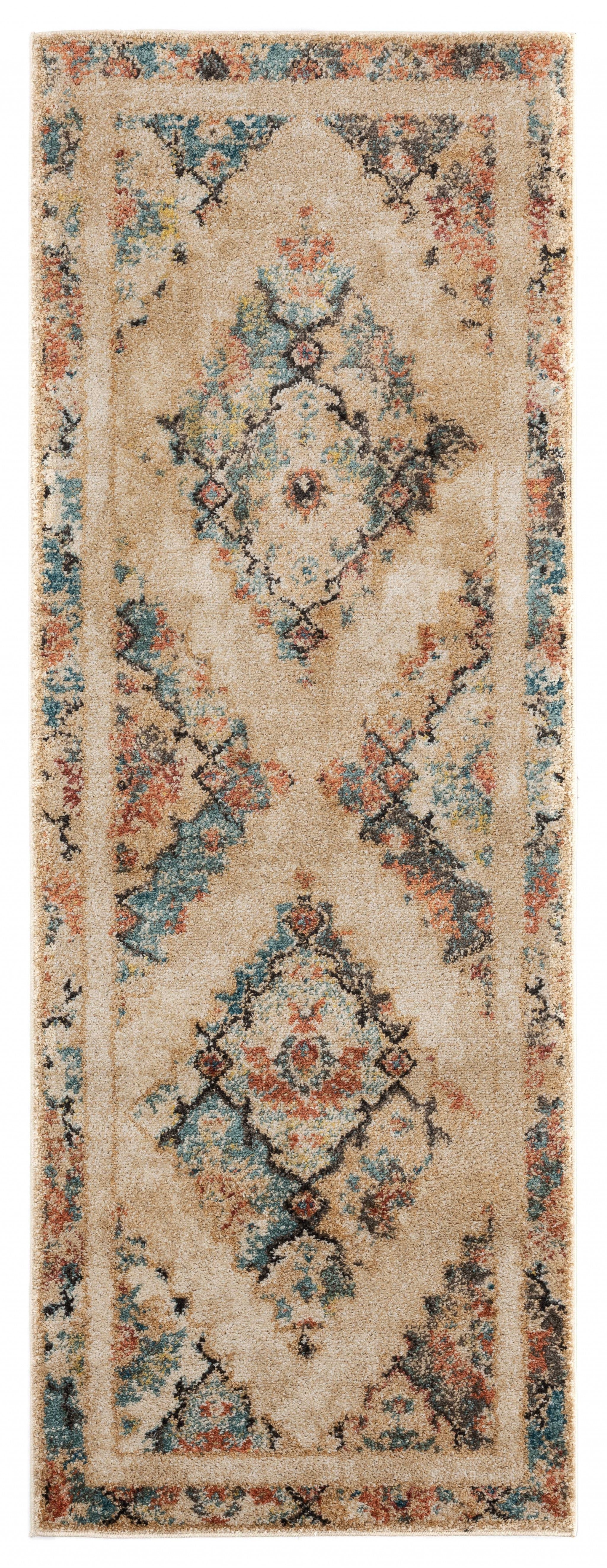 31" x 86" Cream Olefin Frieze Runner Rug