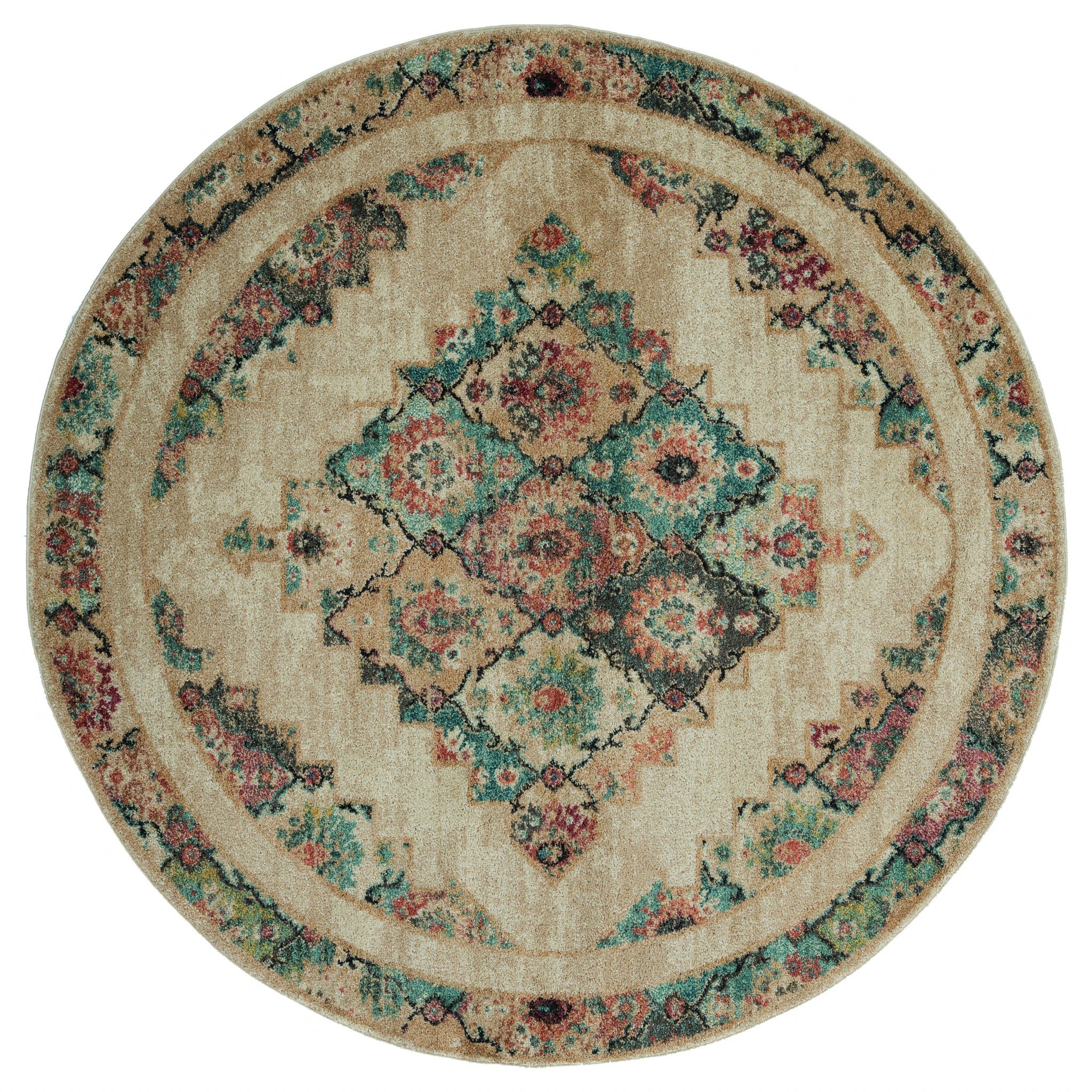 94" x 94" Cream Olefin Frieze Round Rug