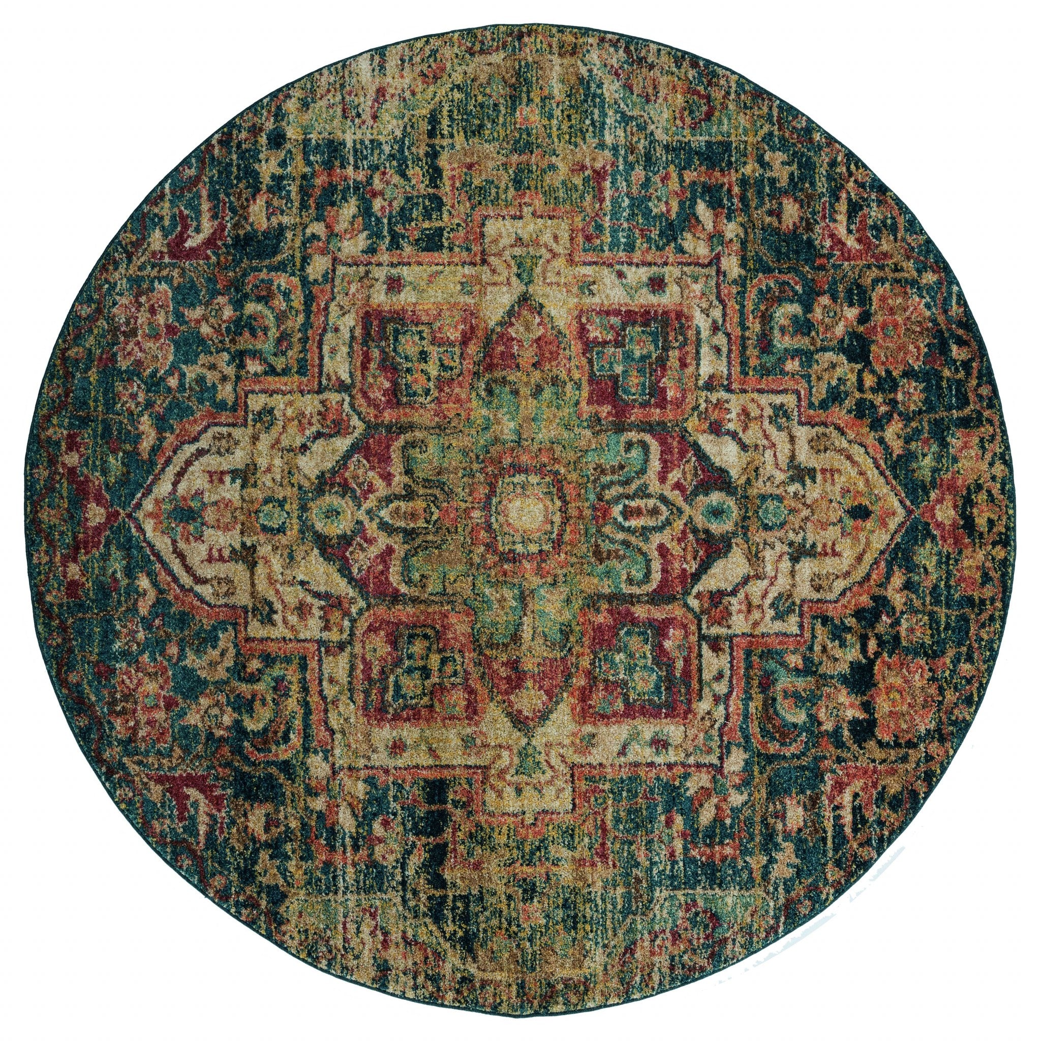 94" x 94" Multicolor Olefin Frieze Round Rug