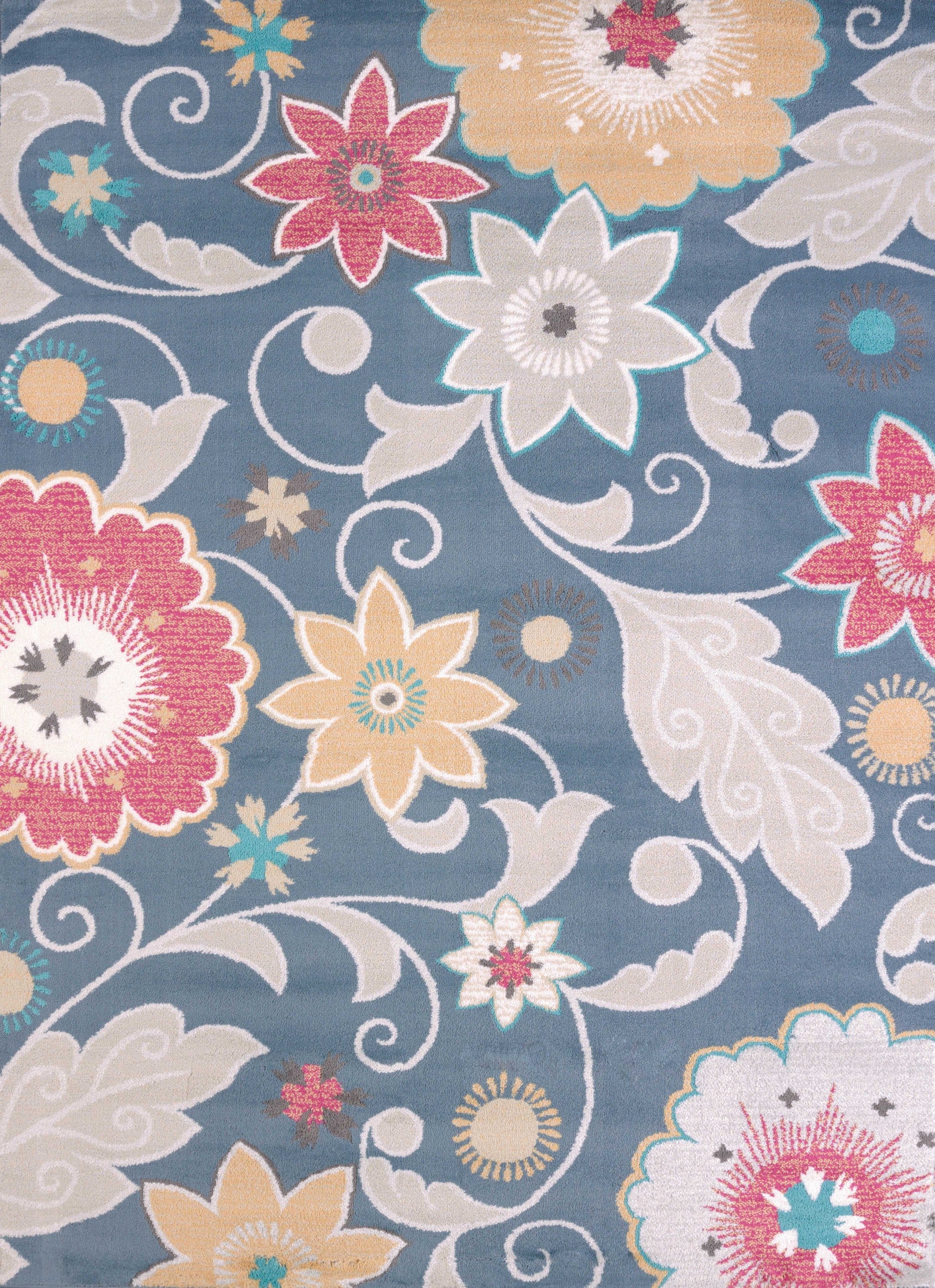 63" x 86" Blue Polypropylene / Polyester Area Rug