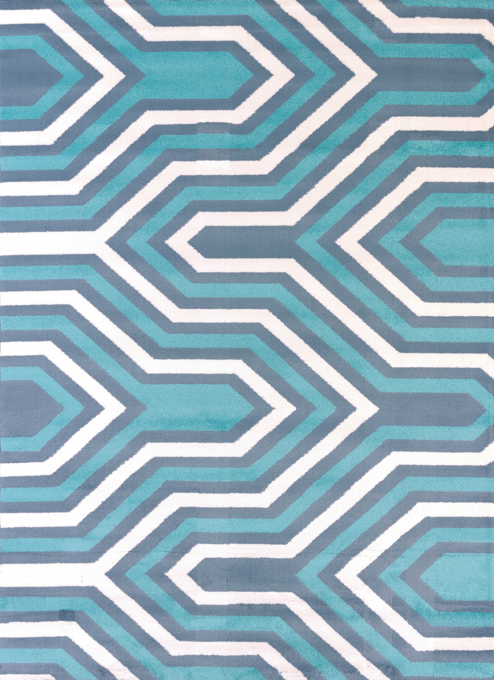 63" x 86" Blue Polypropylene / Polyester Area Rug