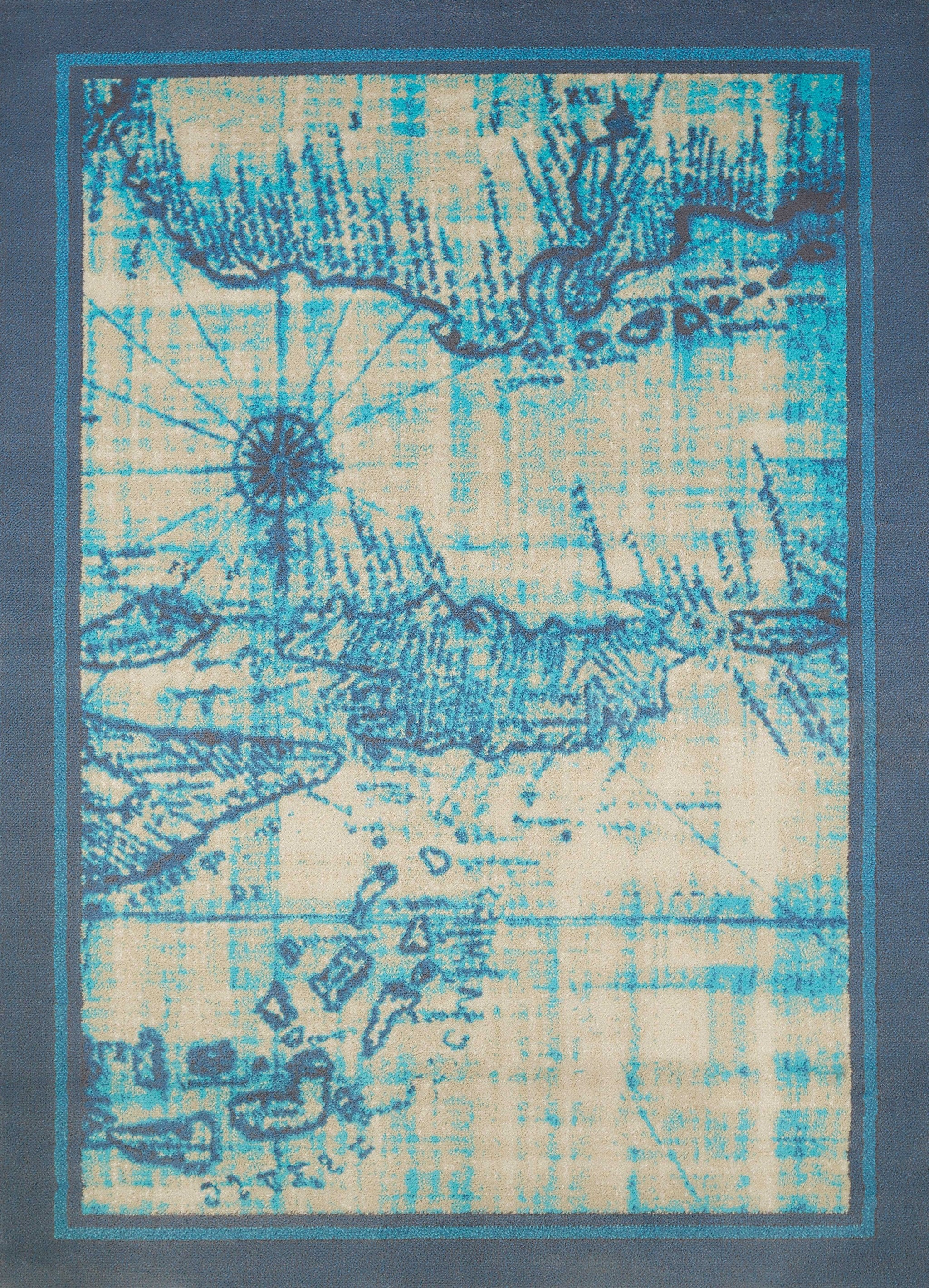 63" x 86" Aqua Polypropylene Area Rug