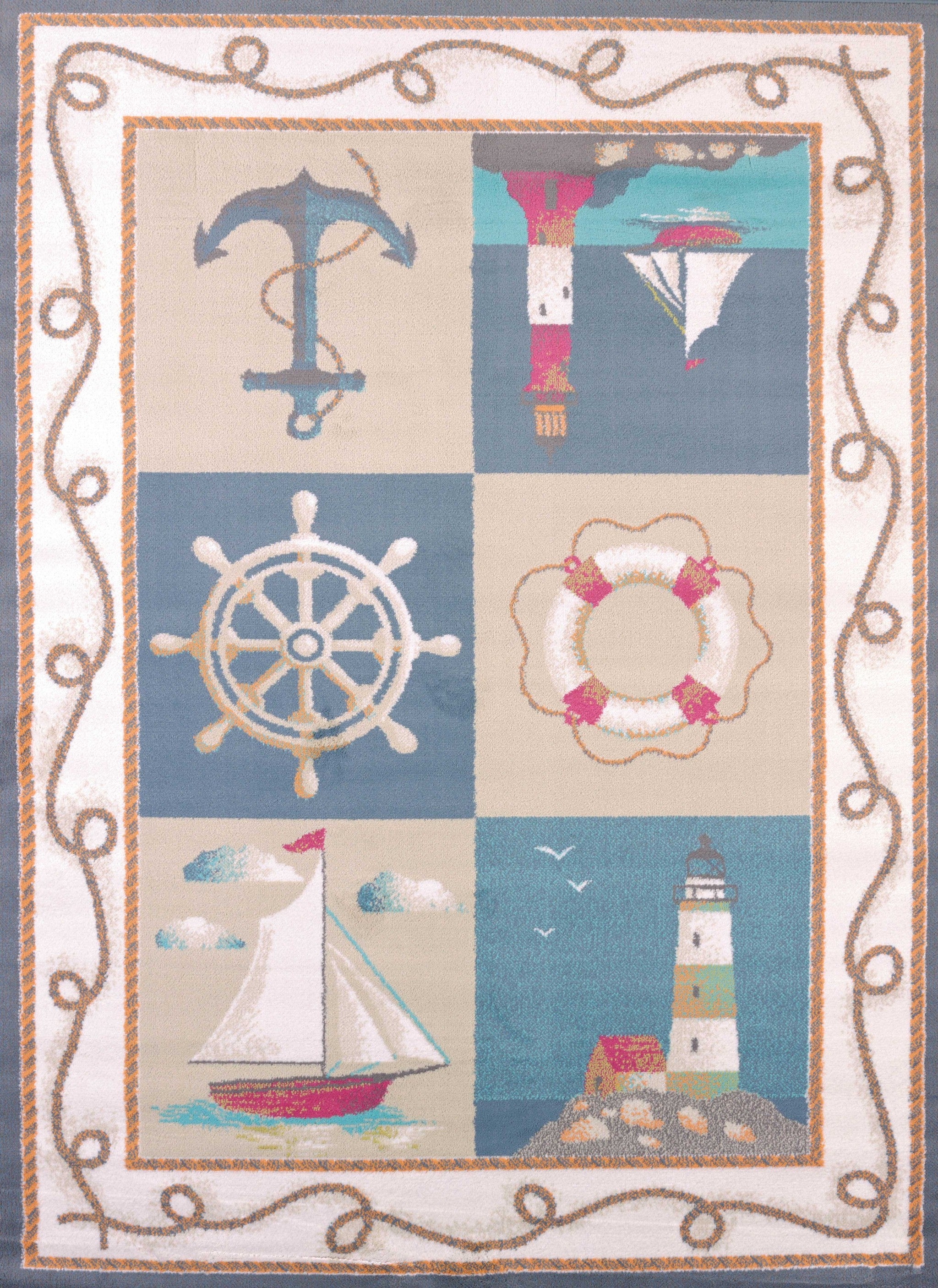 63" x 86" Blue Polypropylene Area Rug