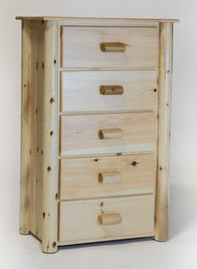 Natural Clear Finish Wood Five Drawer Dresser