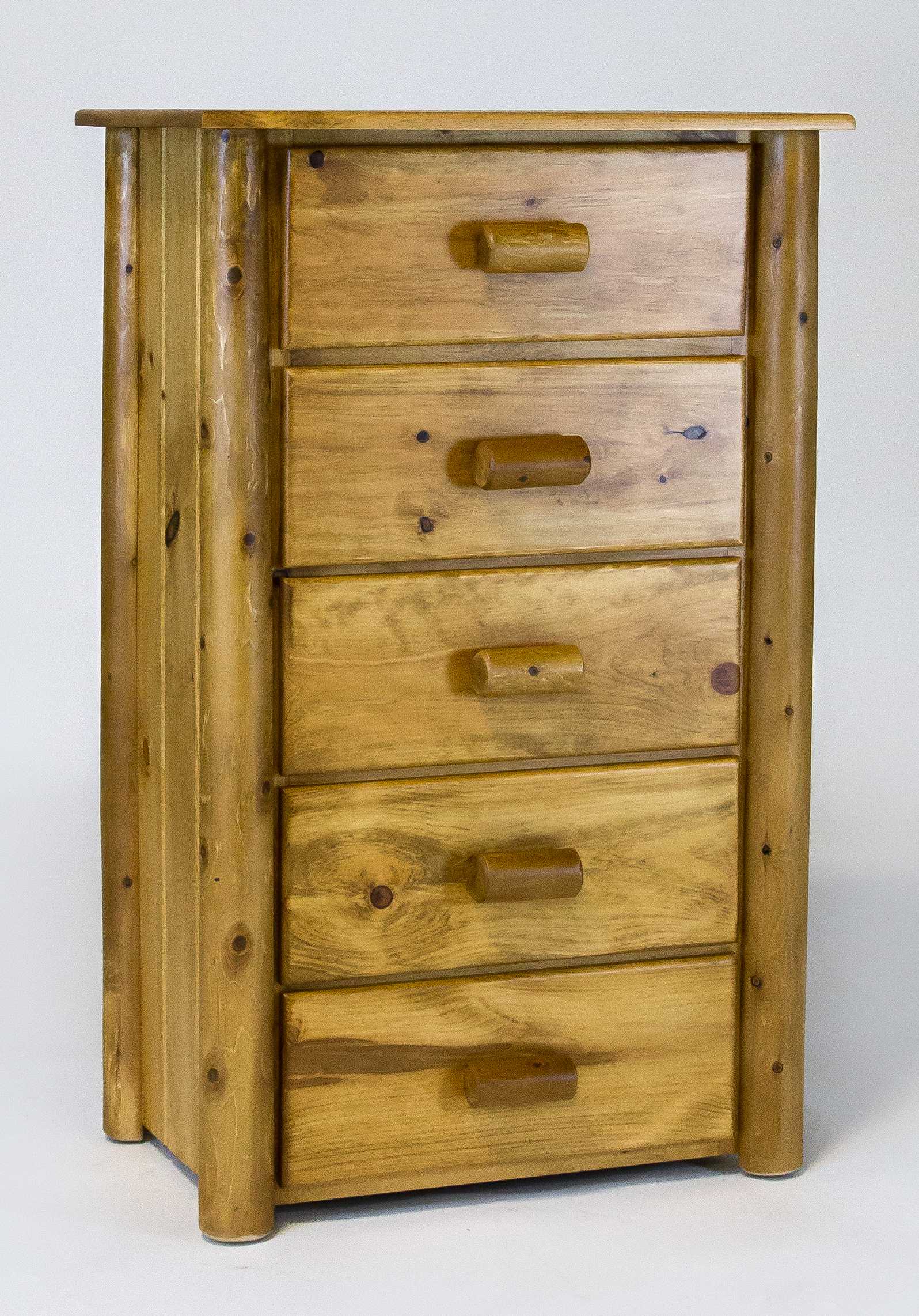 Natural Light Honey Finish Wood Five Drawer Dresser