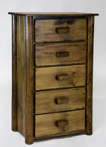 Natural Dark Brown Finish Wood Five Drawer Dresser