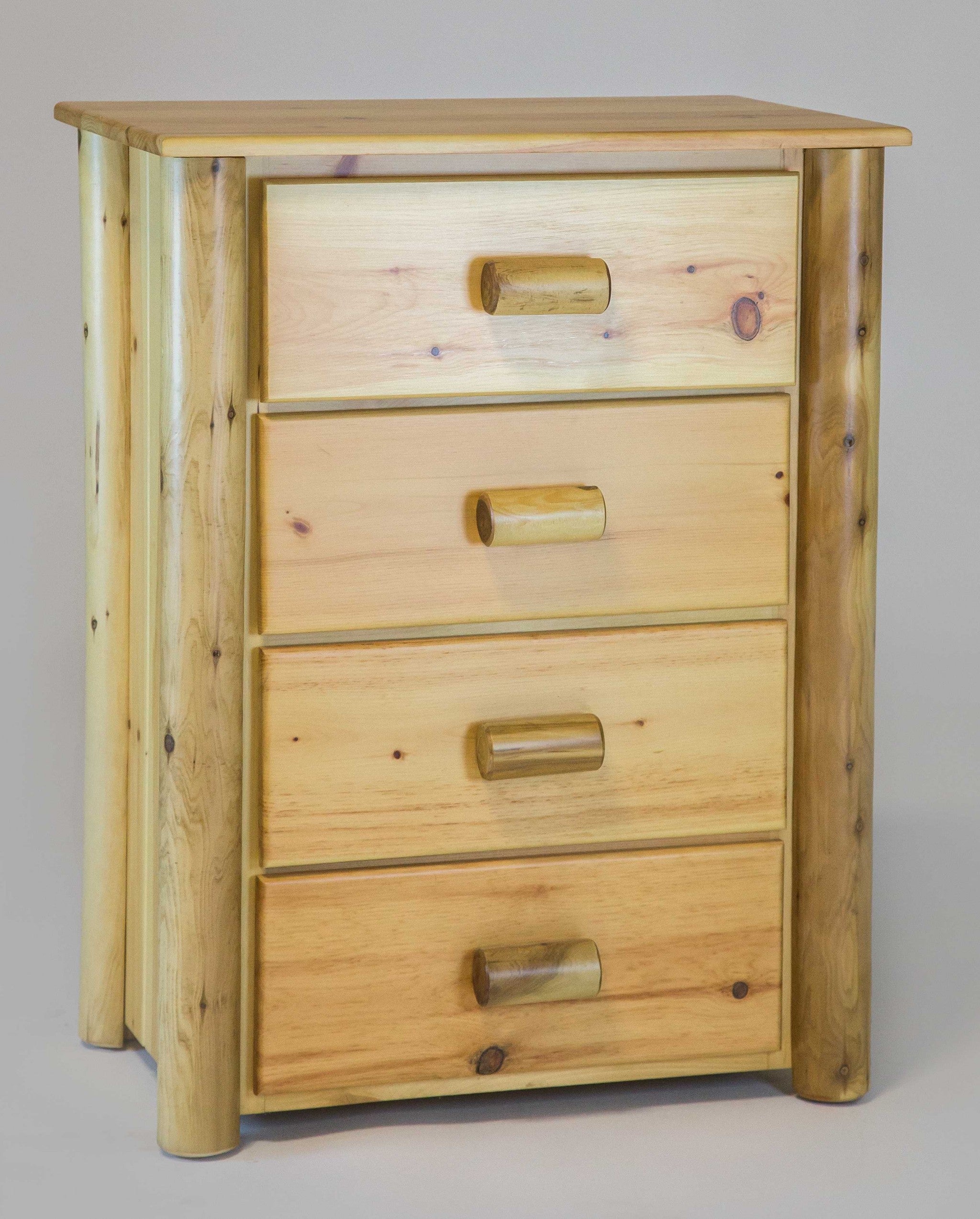 Natural Clear Finish Wood Four Drawer Dresser